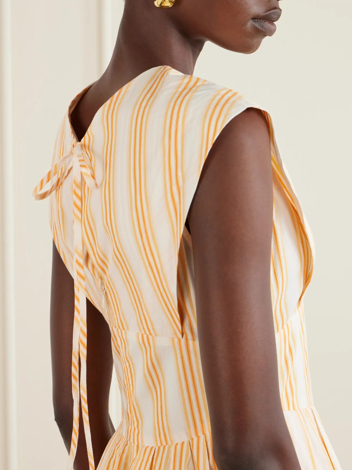 In Full Bloom Gathered Striped Cotton-taffeta Midi Dress