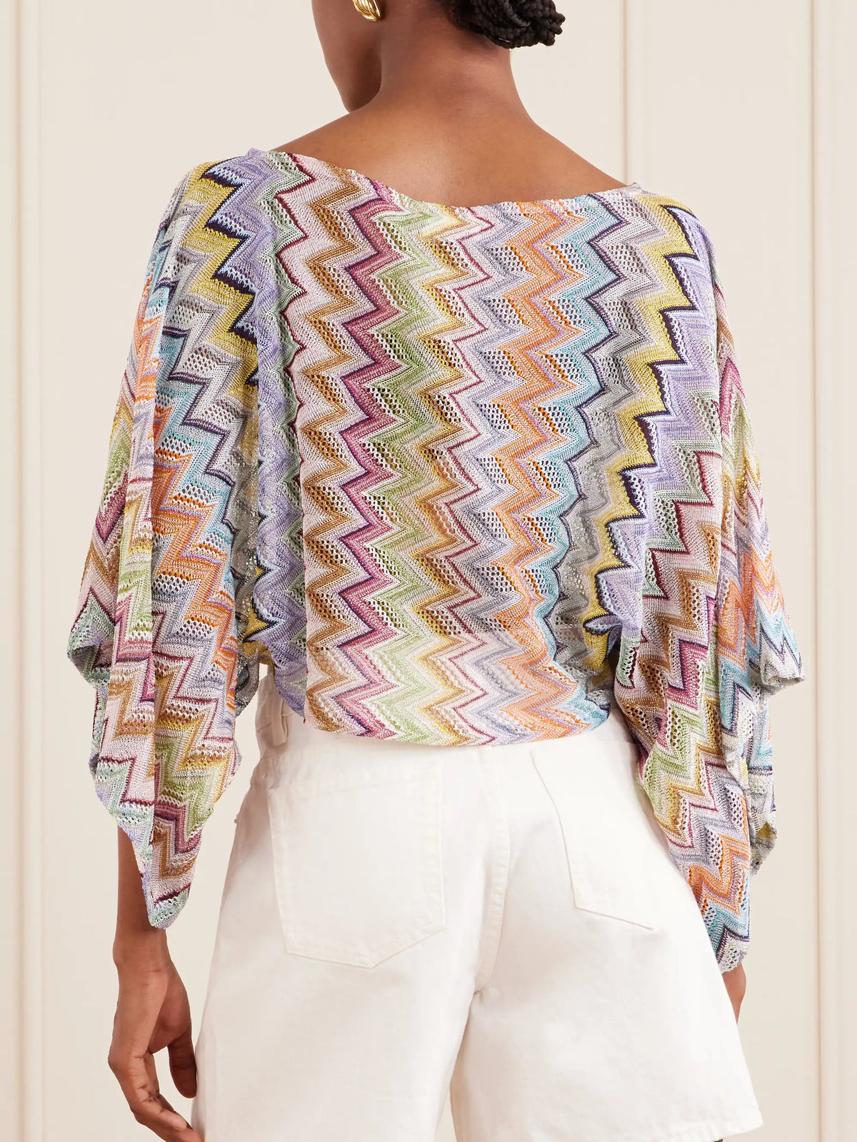 Striped Cropped Metallic Crochet-knit Top