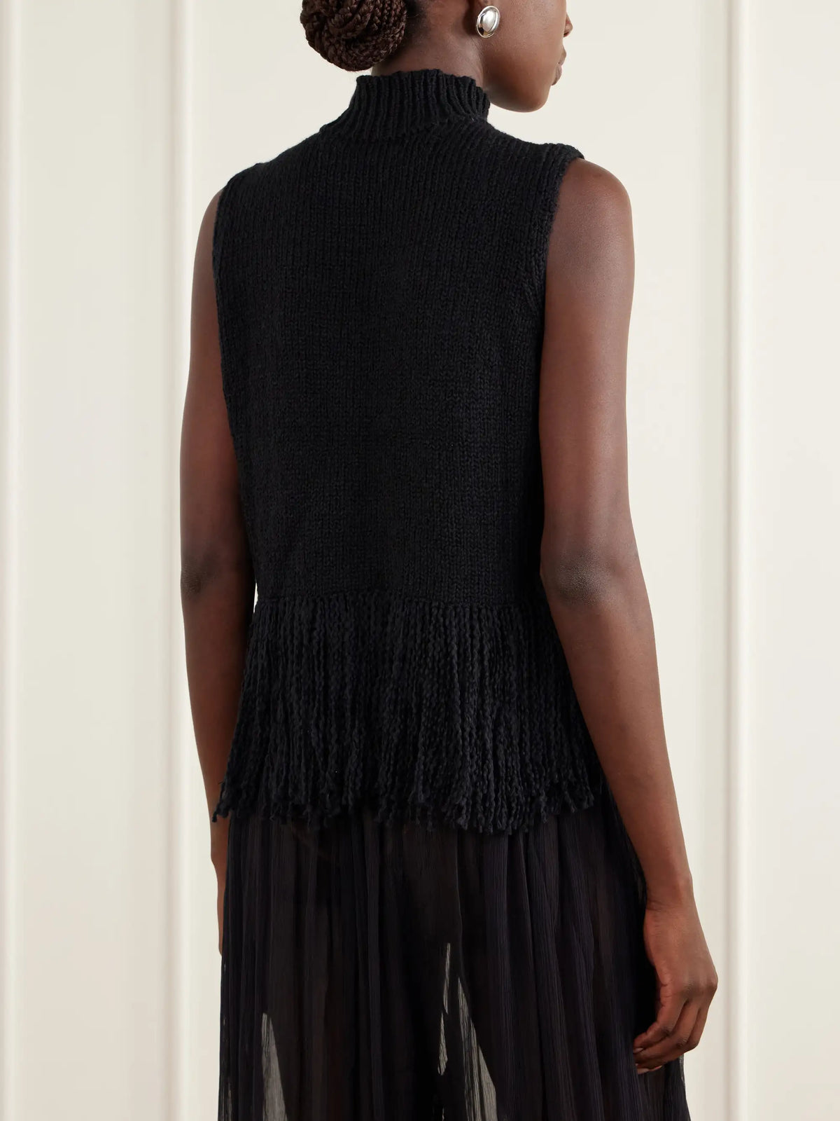ALIX OF BOHEMIA Sonia Onyx Fringed Turtleneck Cotton Sweater