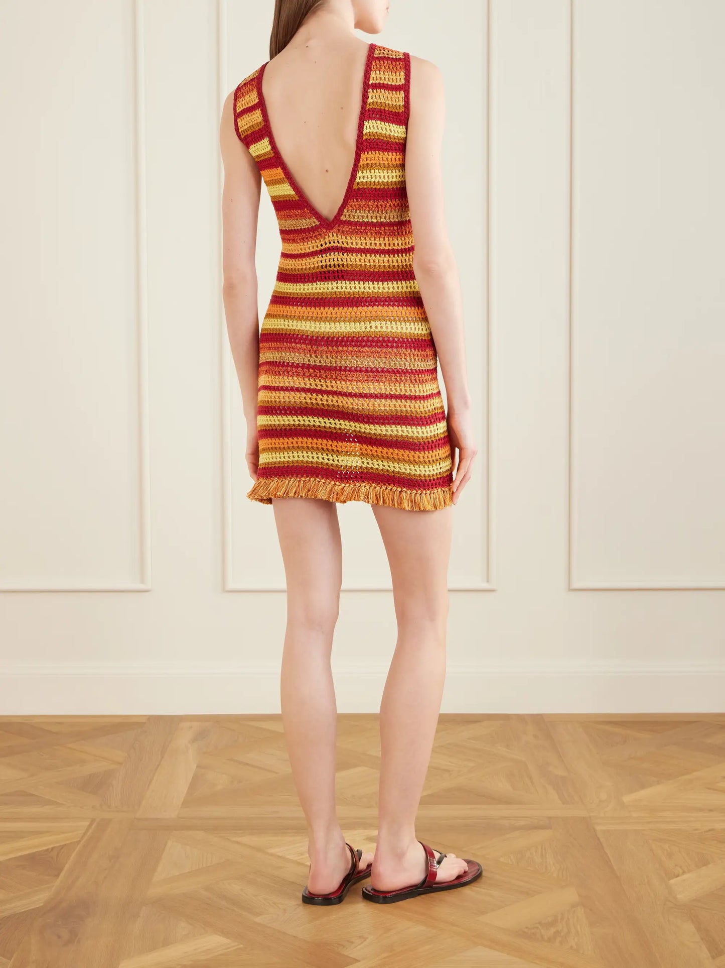 Nevado Fringed Striped Crocheted Cotton Mini Dress