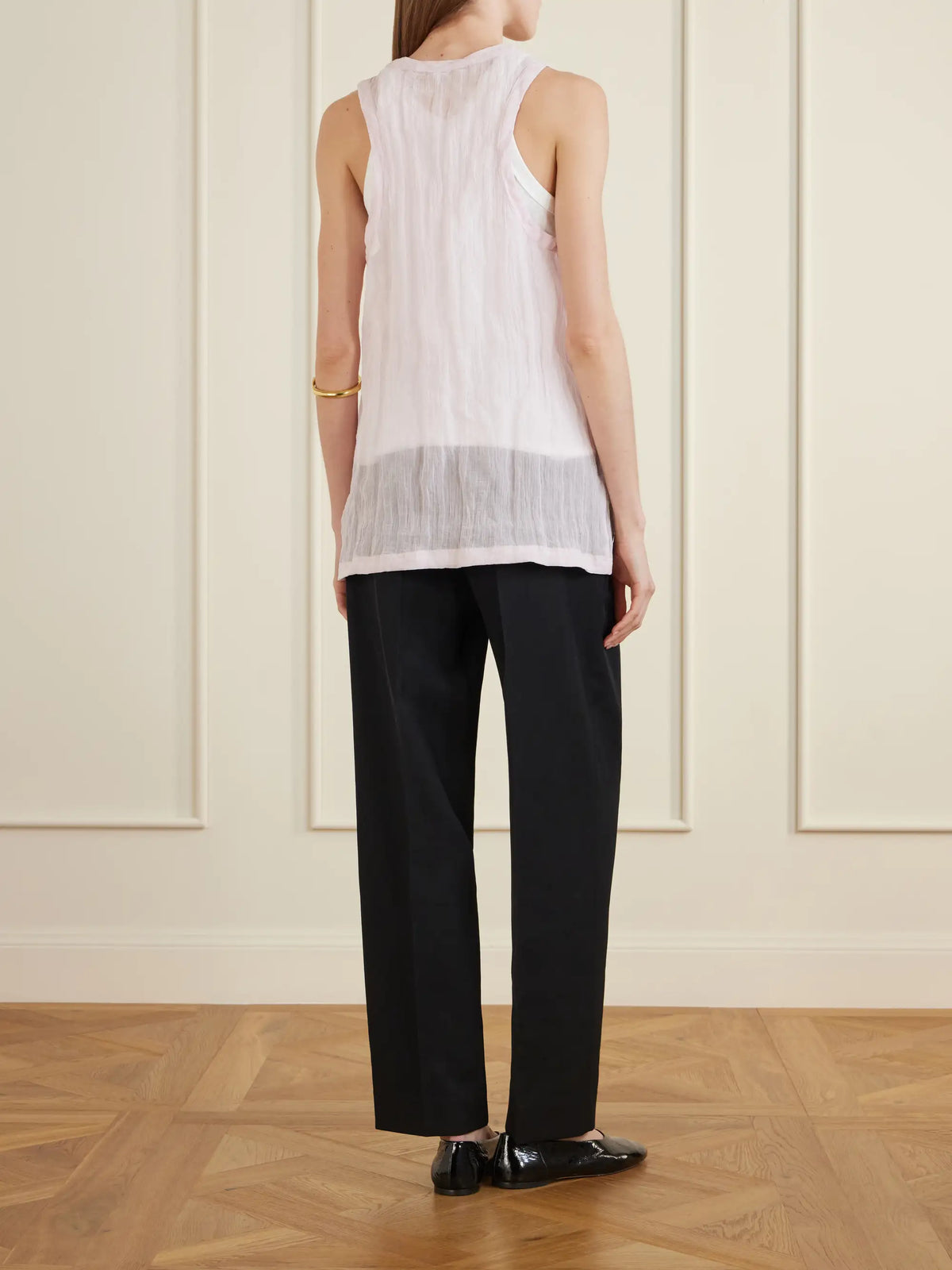 Crinkled Cotton-blend Gauze Tank