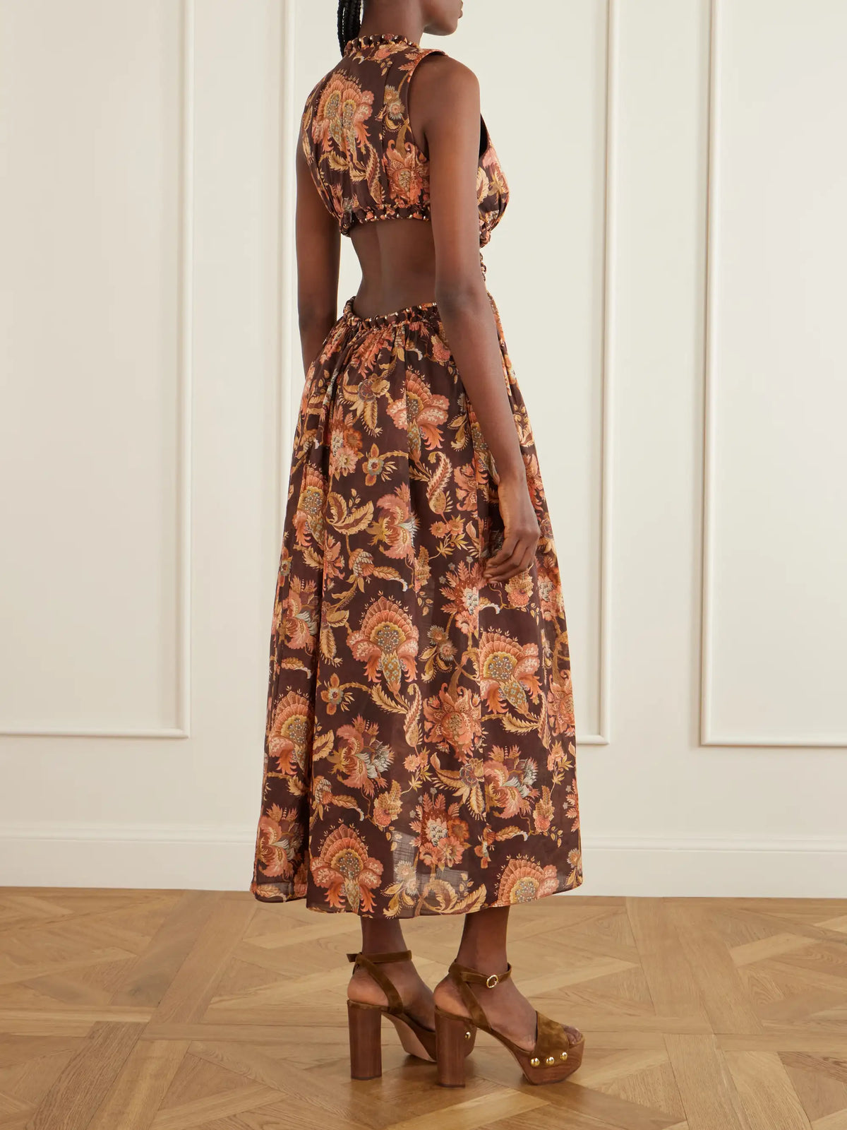 Aster Cut-out Printed Cotton Midi Dress