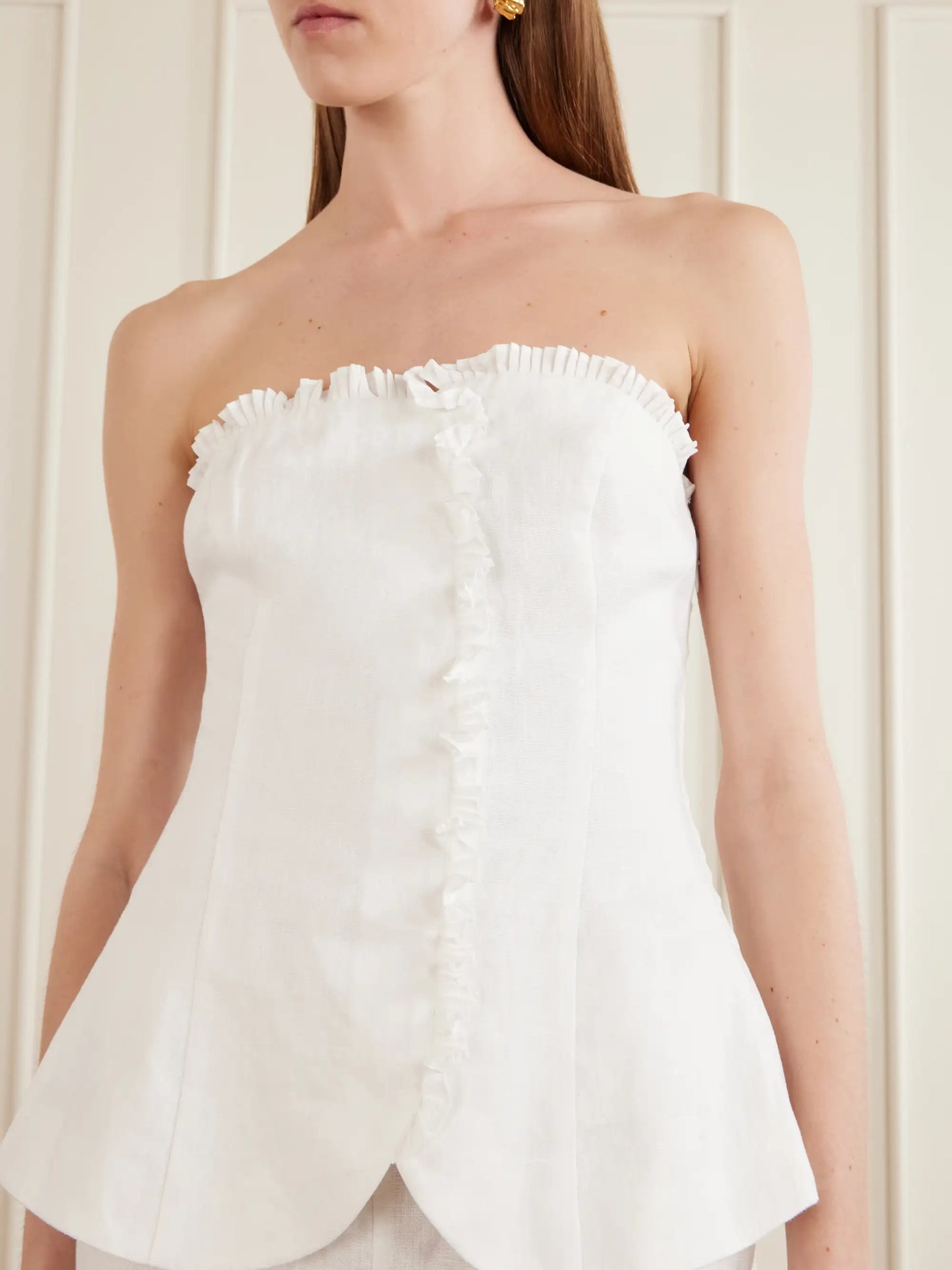 Florence Strapless Ruffled Linen Top