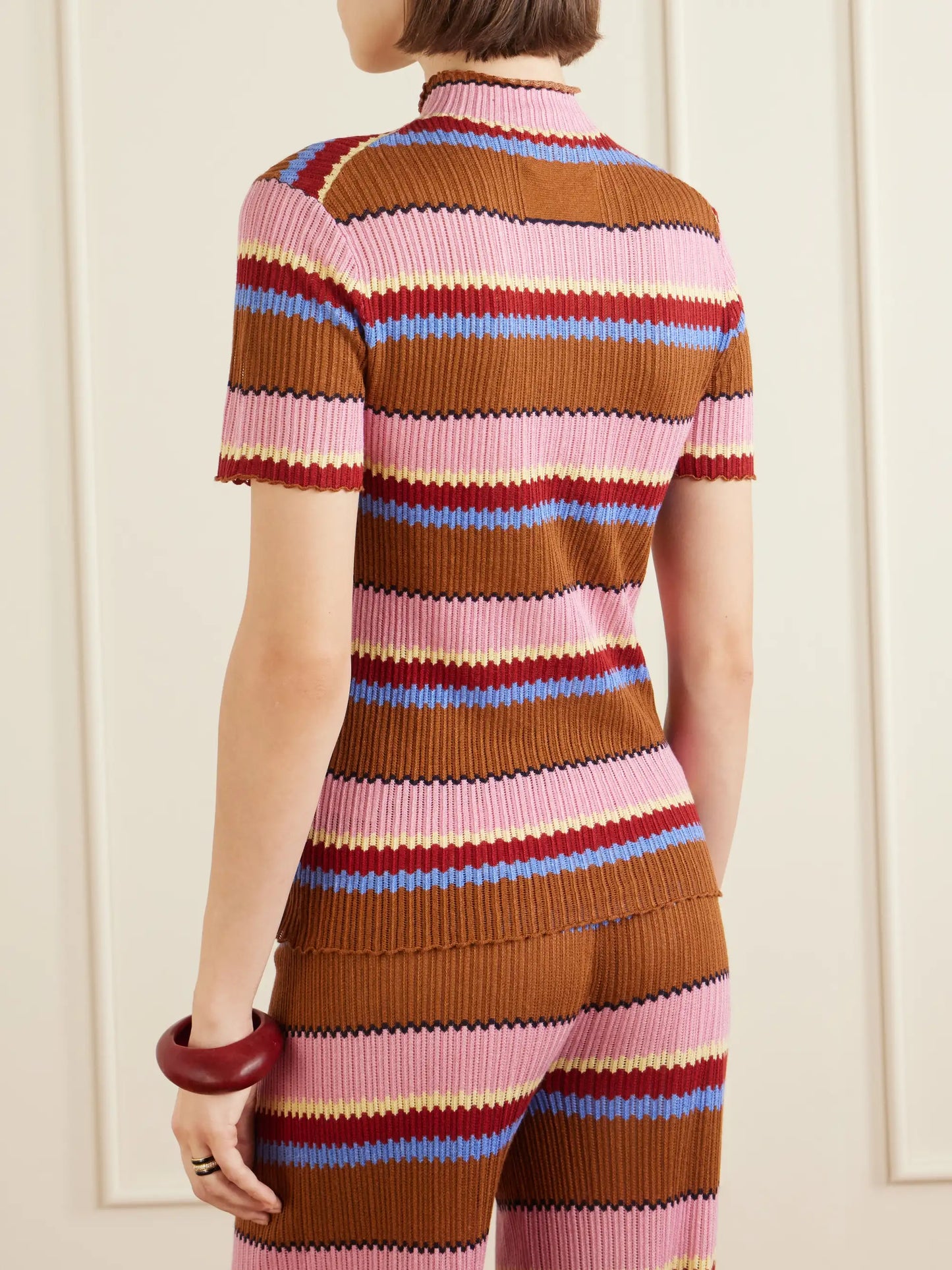 Palazzo Striped Ribbed Silk And Linen-blend Top