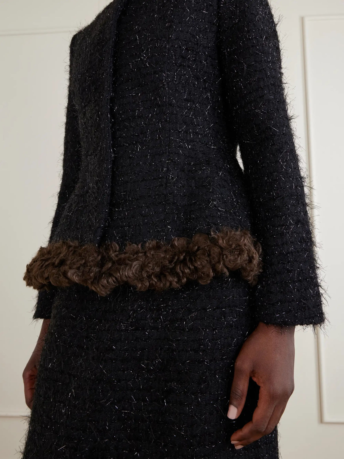 Simone Rocha Plush-trimmed Metallic Tweed Jacket