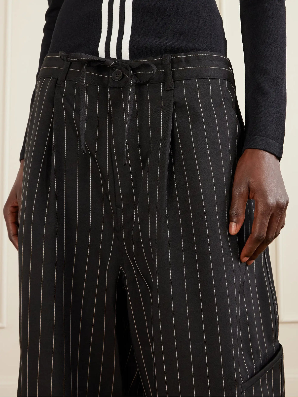 + Y-3 Pinstriped Recycled Woven Wide-leg Pants