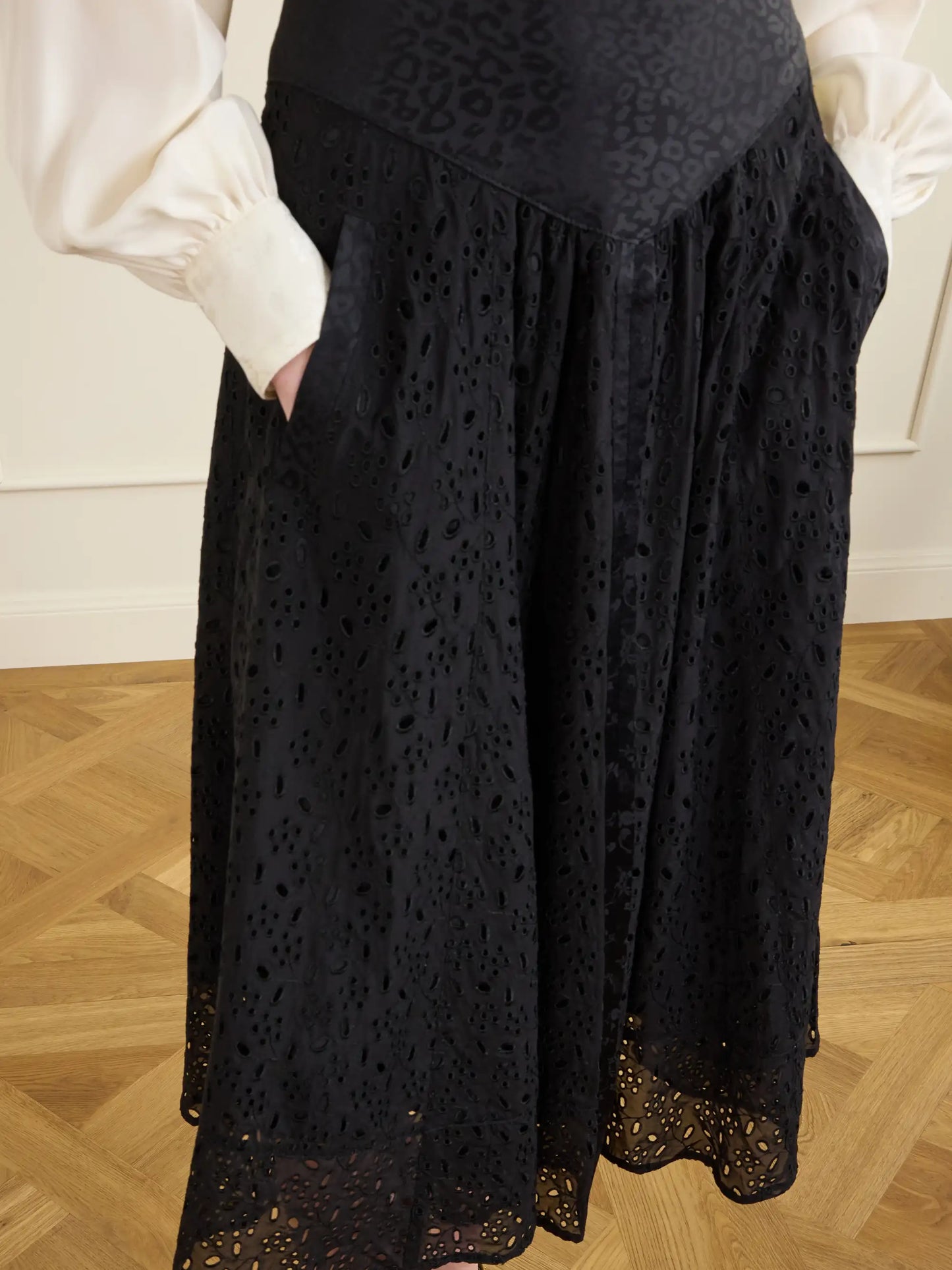 Djuna Broderie Anglaise Silk Midi Skirt