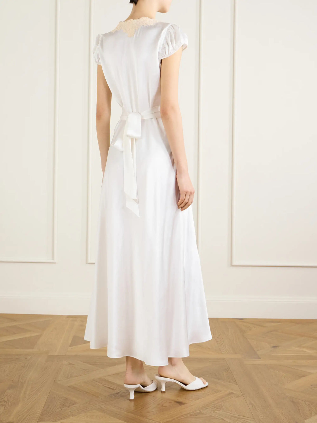 Coraline Corded Lace-trimmed Silk-satin Midi Dress