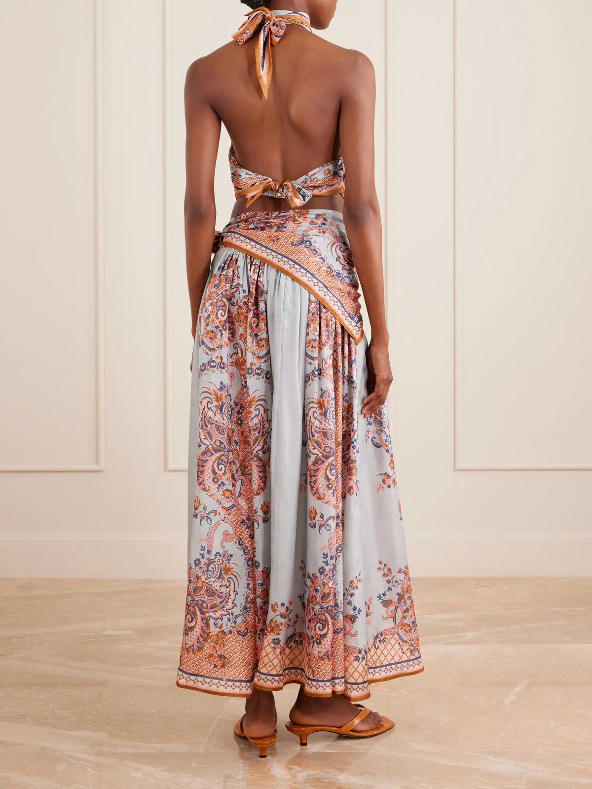 Aster Floral-print Silk-satin Halterneck Top