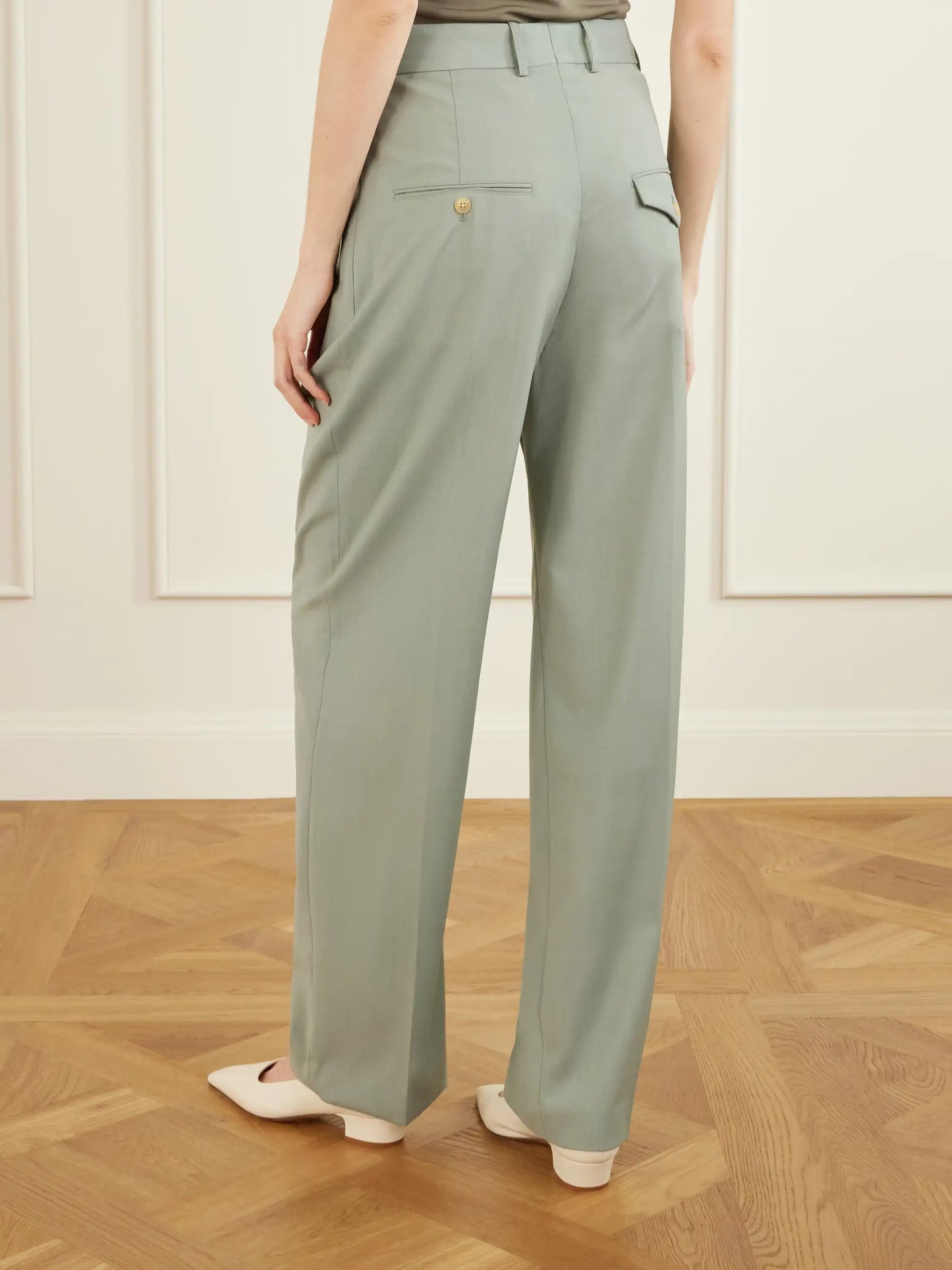 Aiden Pleated Grain De Poudre Straight-leg Pants