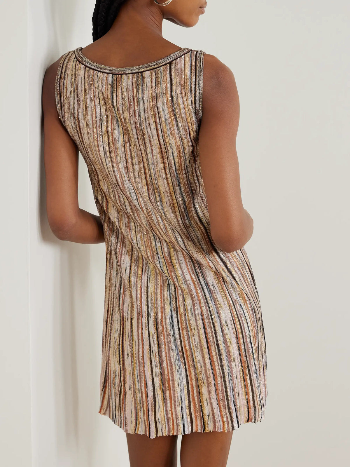 Striped Sequined Metallic Ribbed-knit Mini Dress