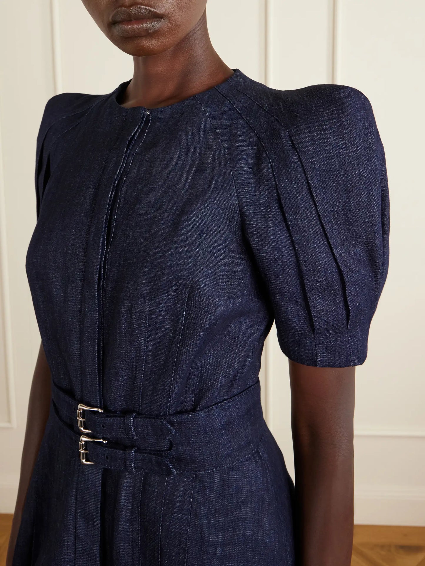 Patricia Belted Cotton And Linen-blend Denim Midi Dress