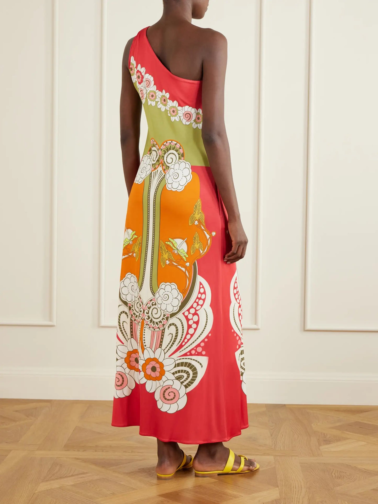 Clingy Roy Printed One-shoulder Jersey Maxi Dress