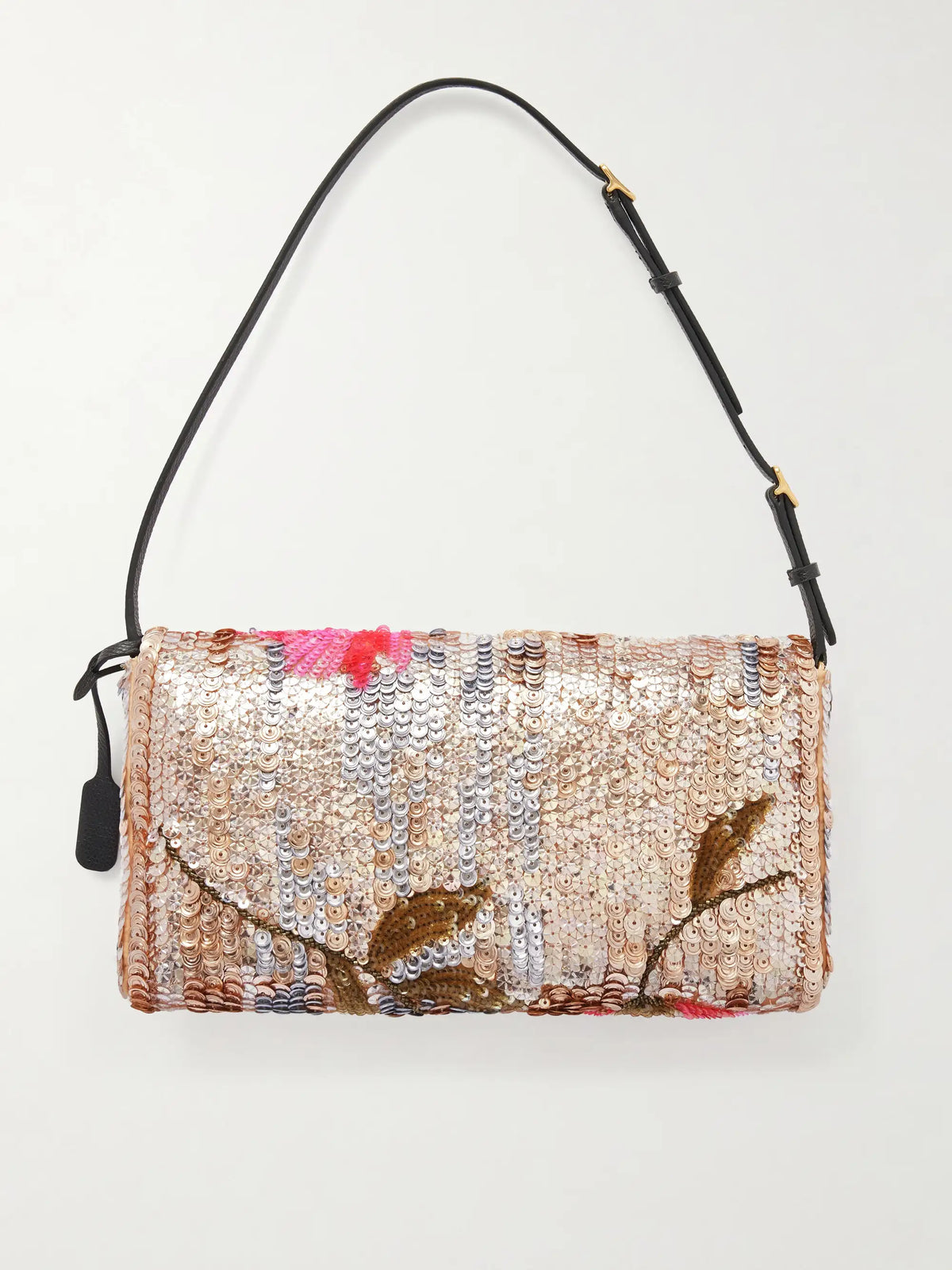 Devain Leather-trimmed Sequined Shoulder Bag