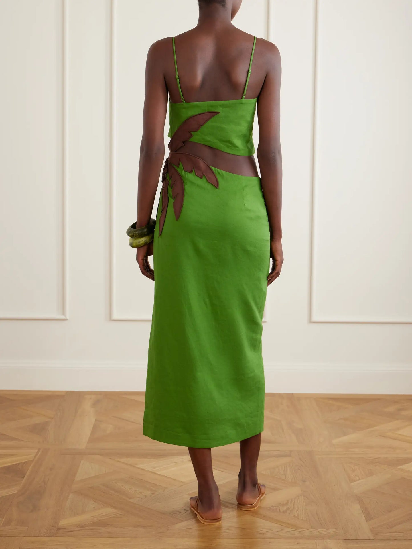 Cut-out Linen-blend Midi Dress