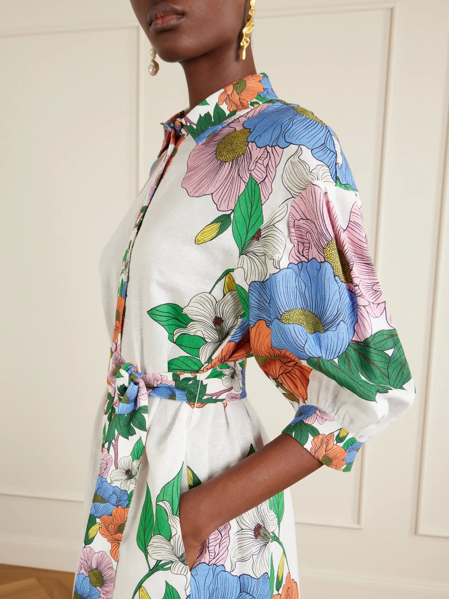 Bianca Linen-blend Floral Midi Dress