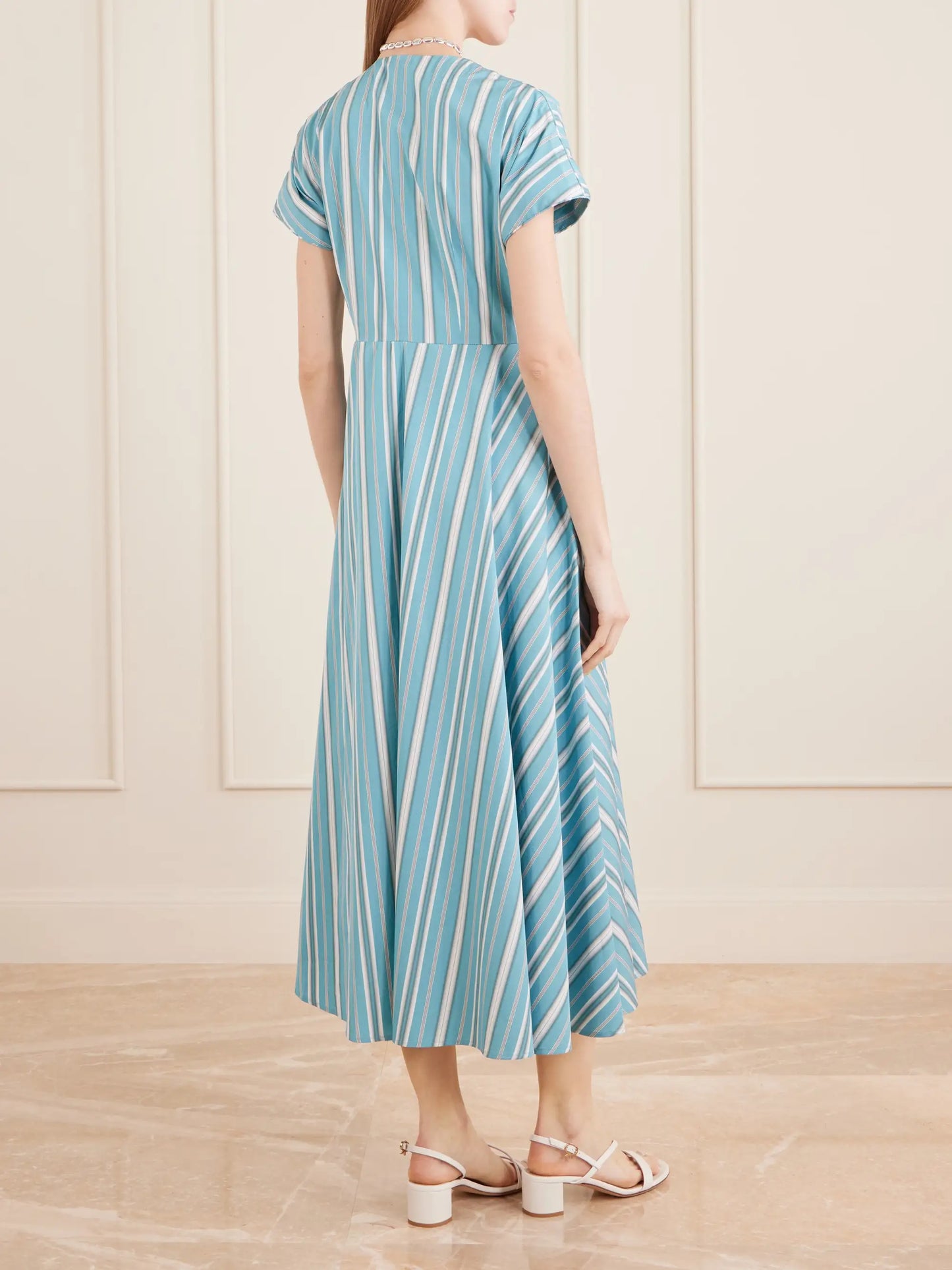Cassandra Striped Cotton-poplin Midi Dress
