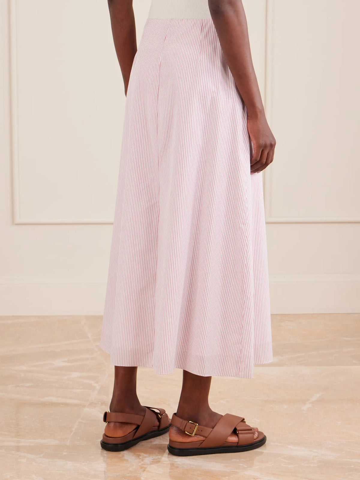A-line Striped Cotton Midi Skirt