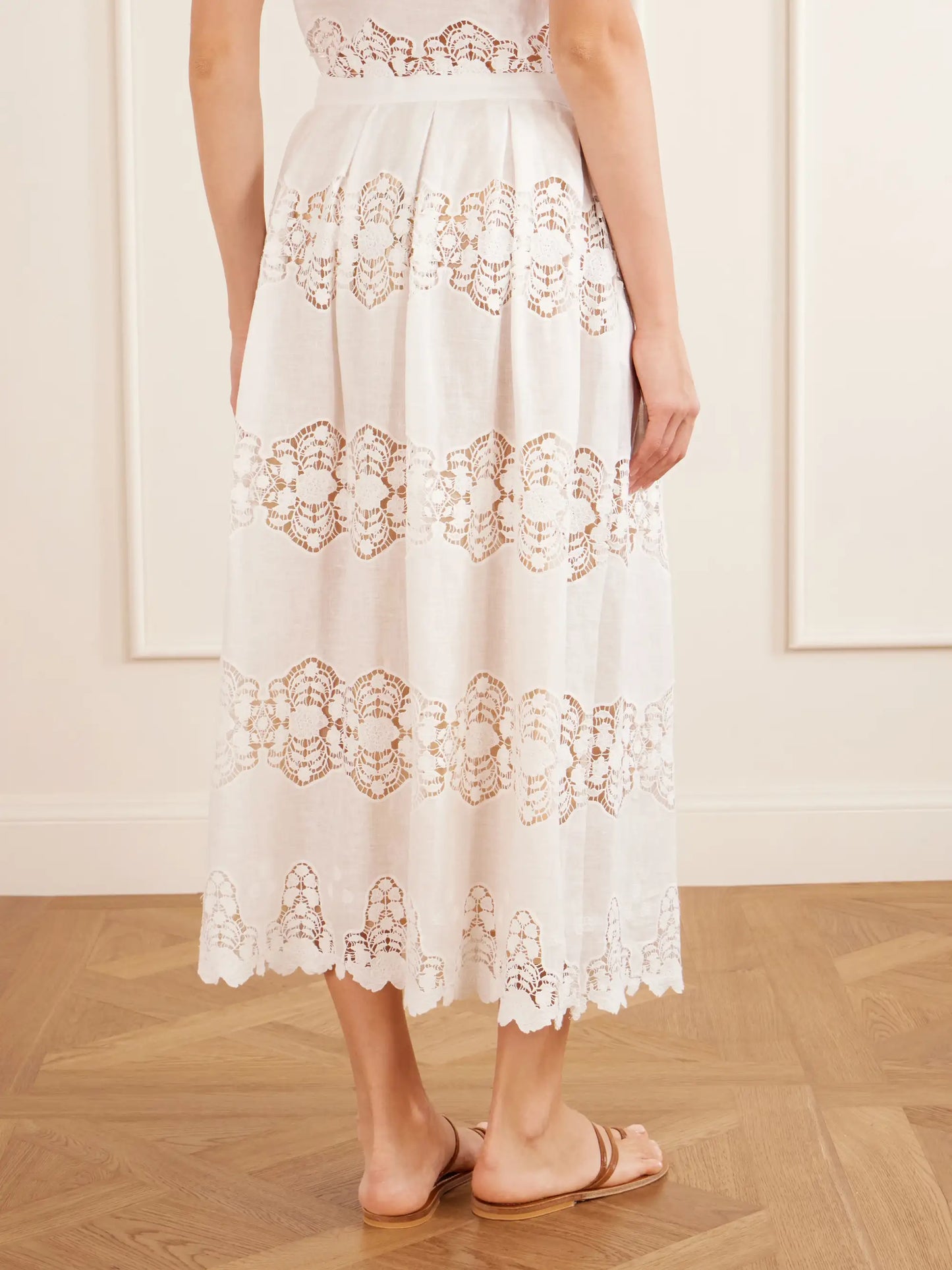 Carissa Embroidered Cotton And Linen-blend Midi Skirt