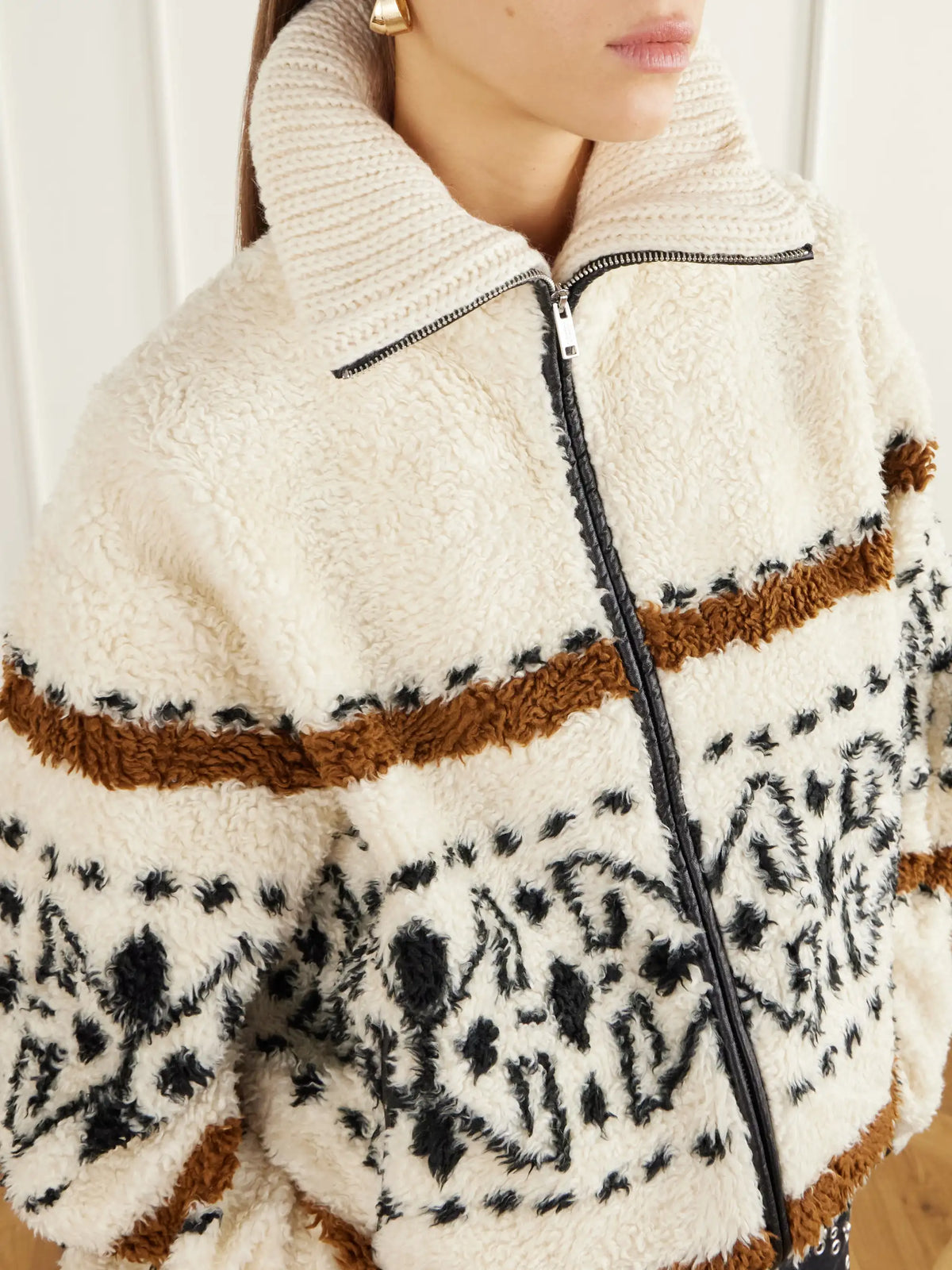 MARANT ÉTOILE Lijka Intarsia-knit Rib-trimmed Fleece Jacket