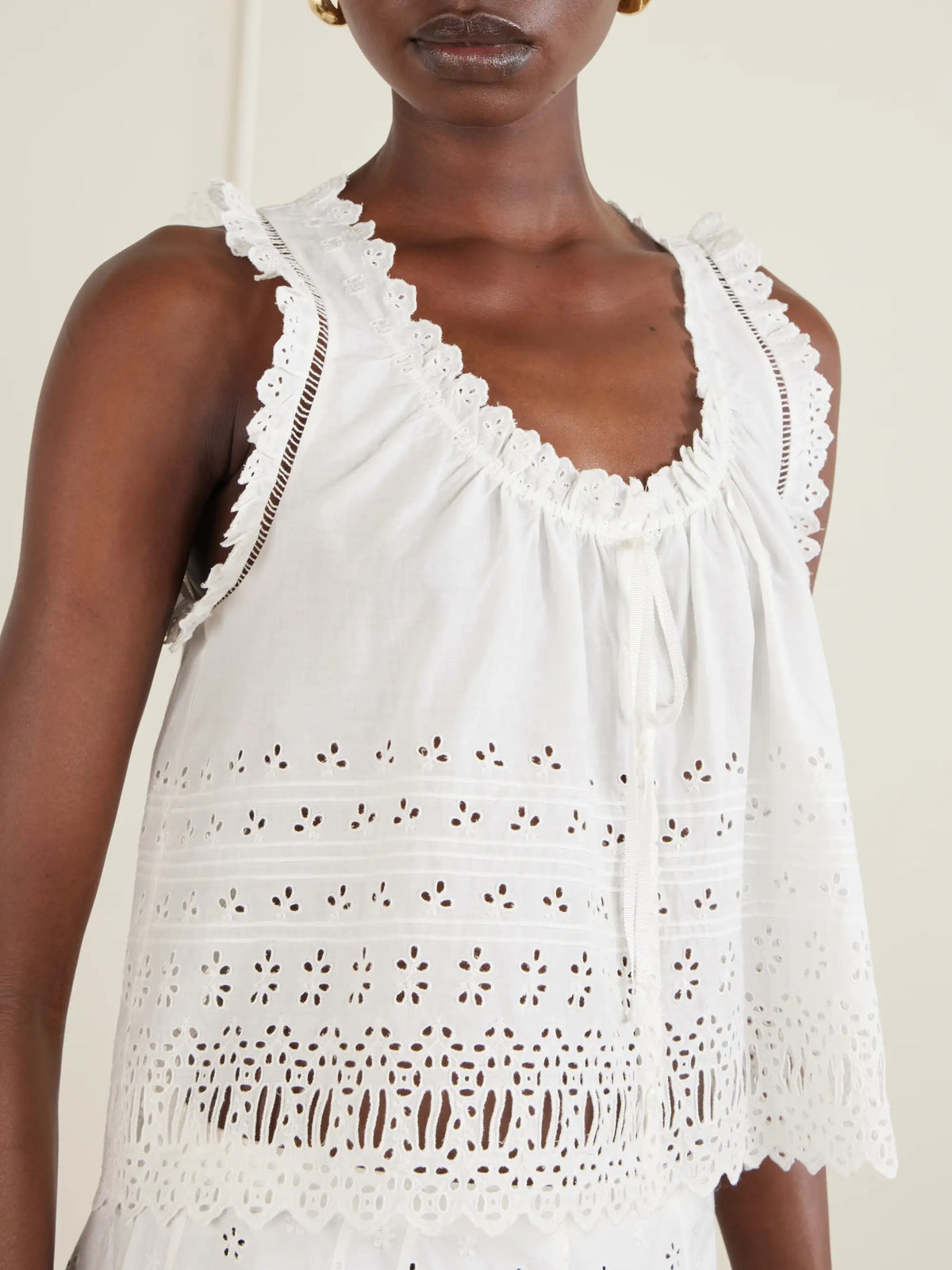 Toussine Gatehred Broderie Anglaise Cotton Top