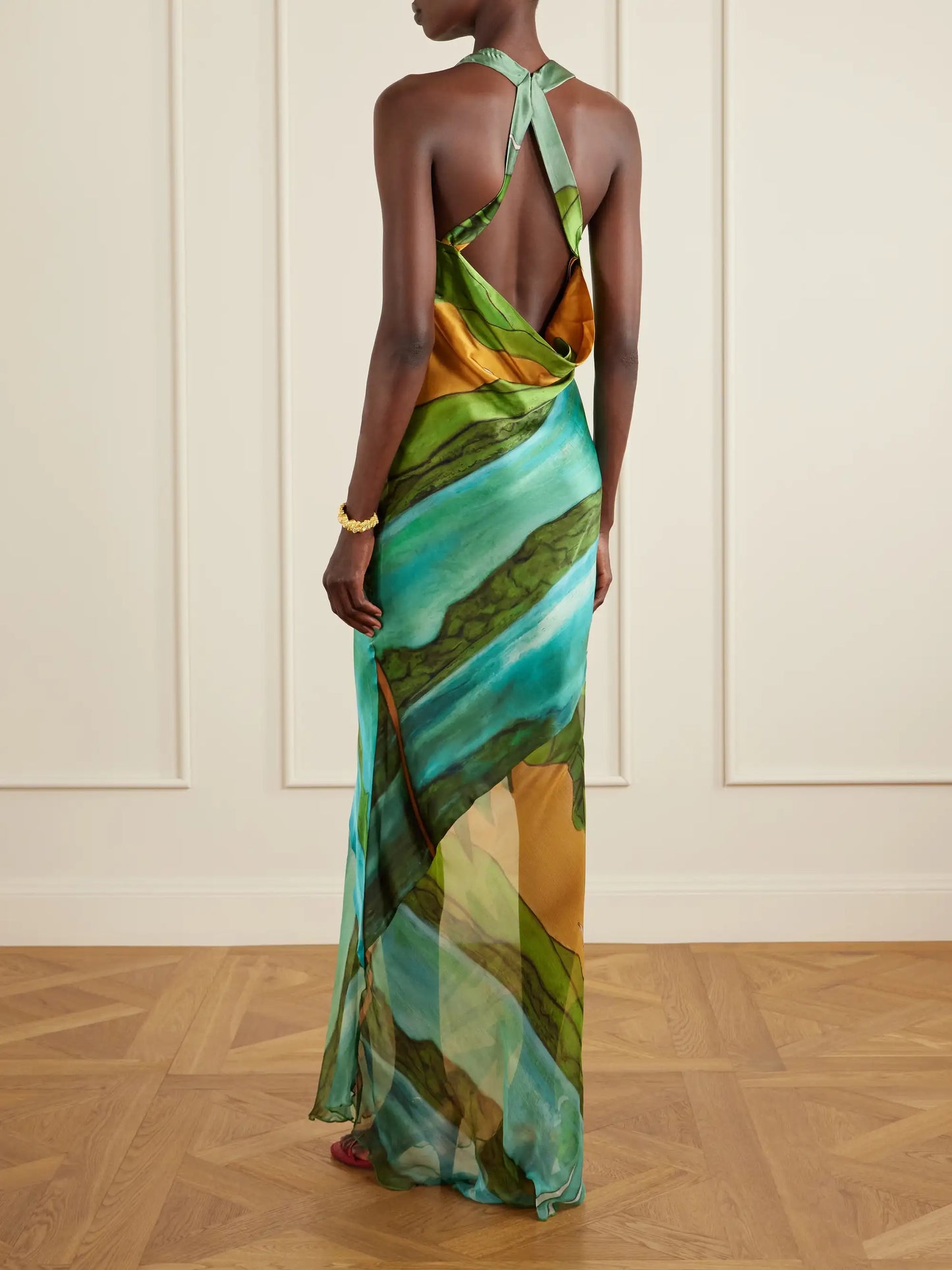 Magdalena Printed Silk-blend Satin Maxi Dress