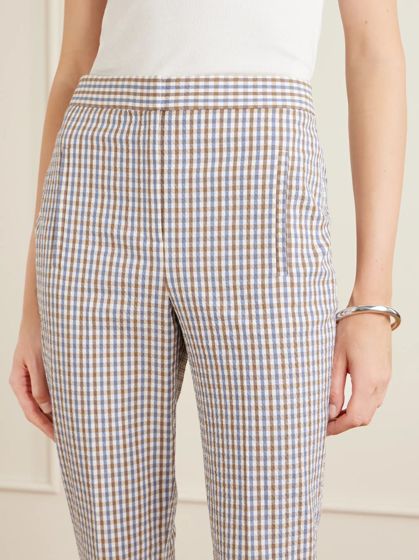 Arte Checked Cotton-seersucker Skinny Pants