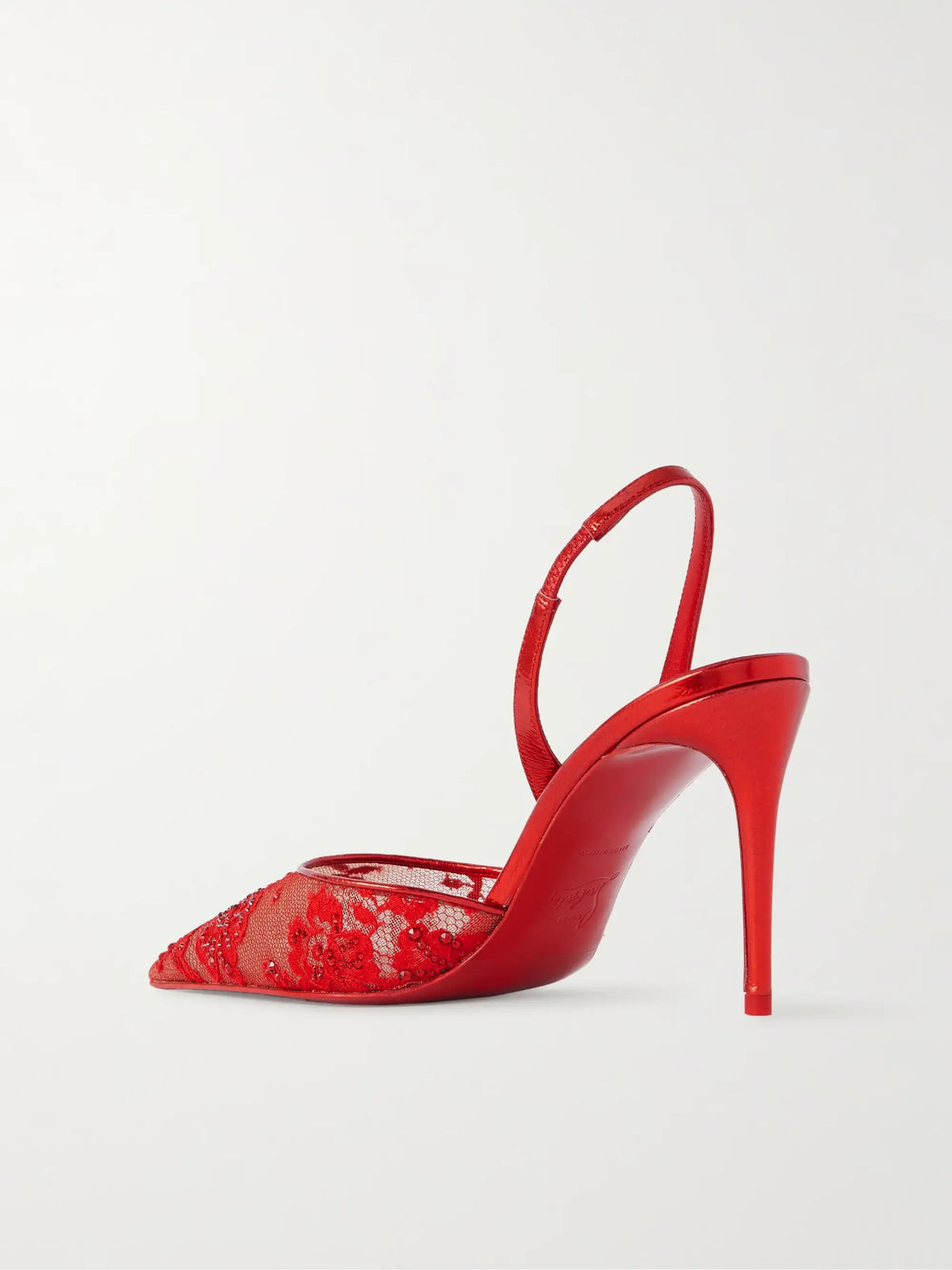 Kate Max Metallic Leather-trimmed Crystal-embellished Lace Slingback Sandals