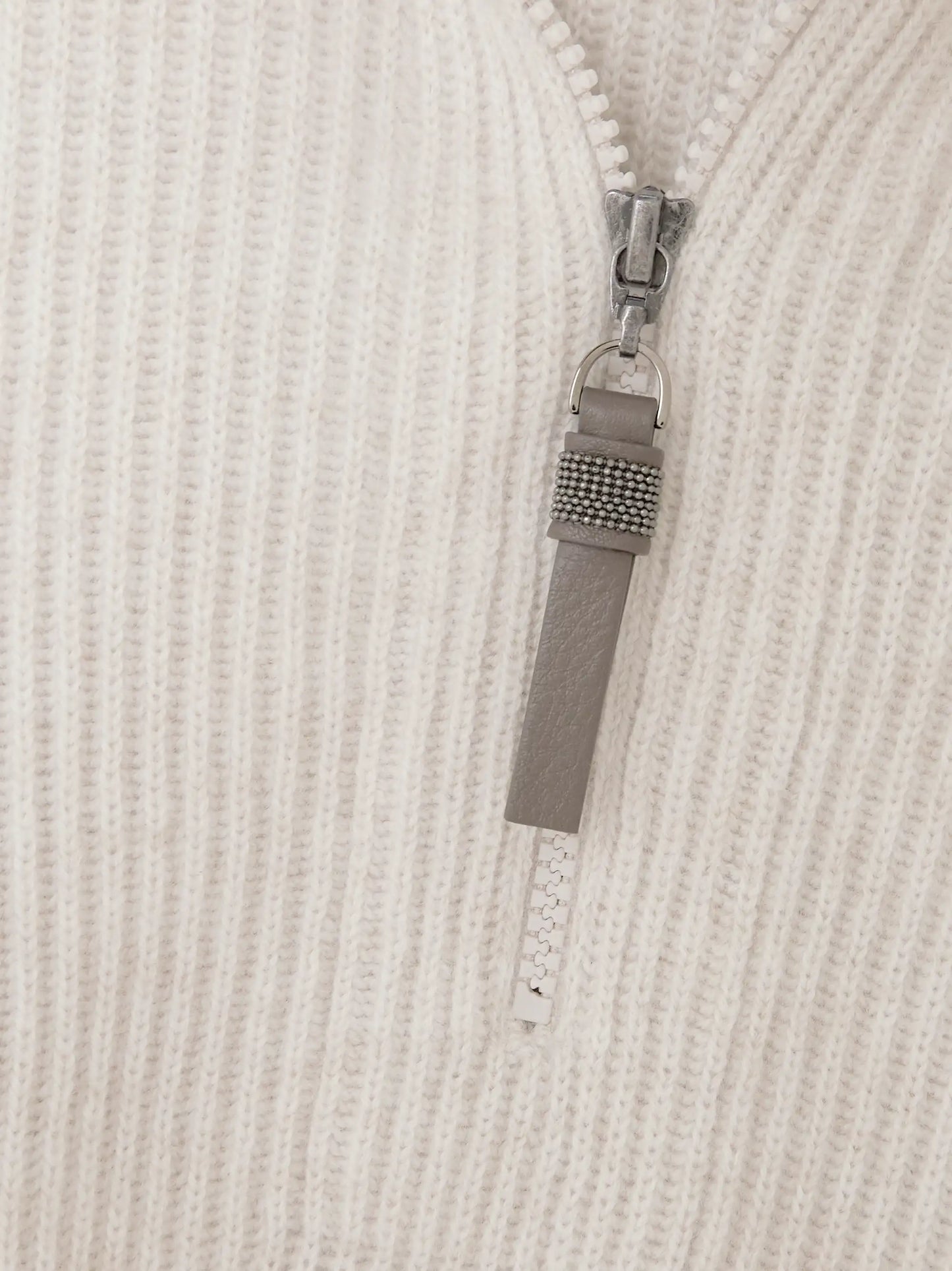 Bead-embellished Ribbed Cashmere Half-zip Sweater
