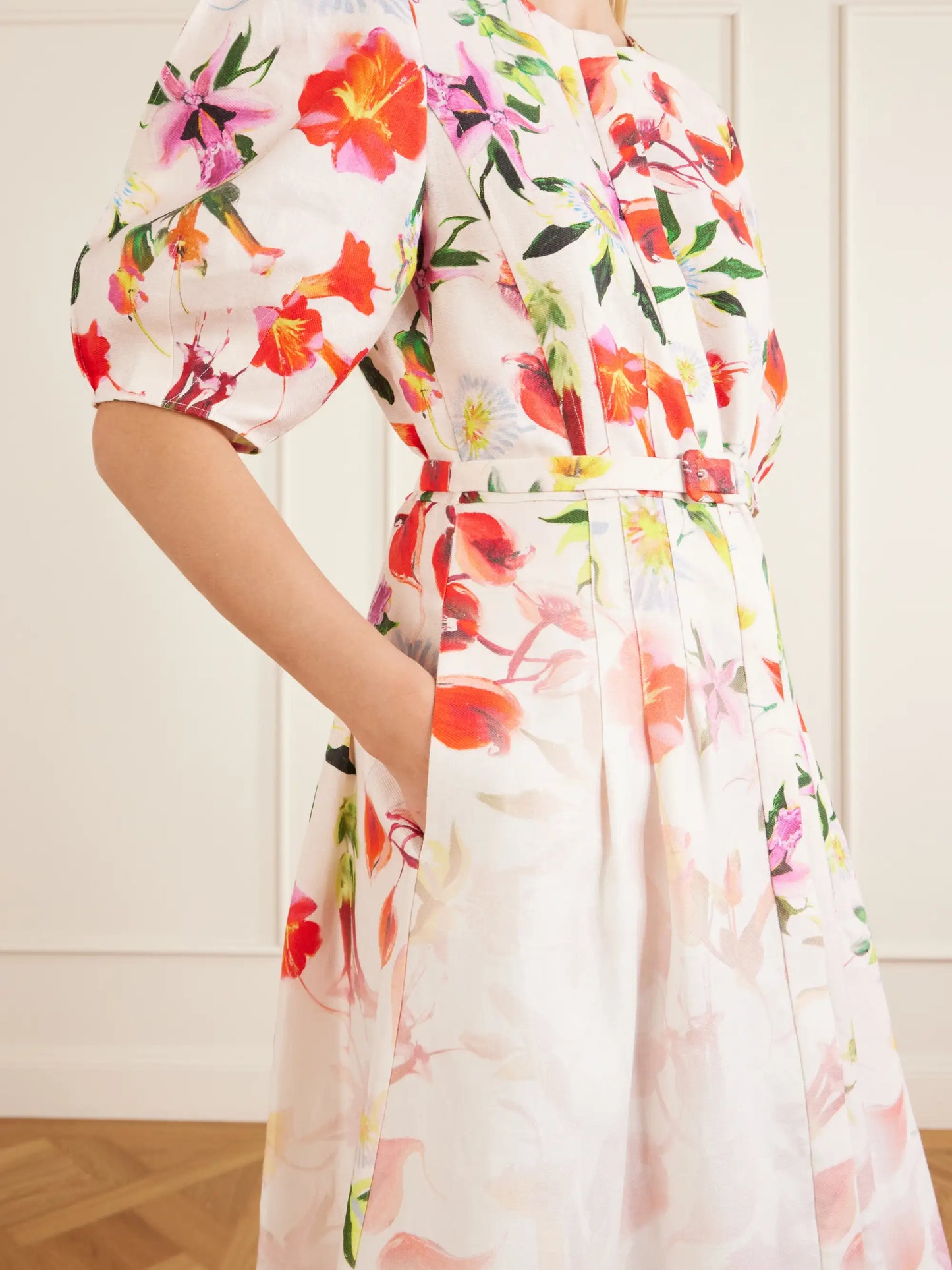 Ignis Floral- Printed Linen And Cotton Midi Dress