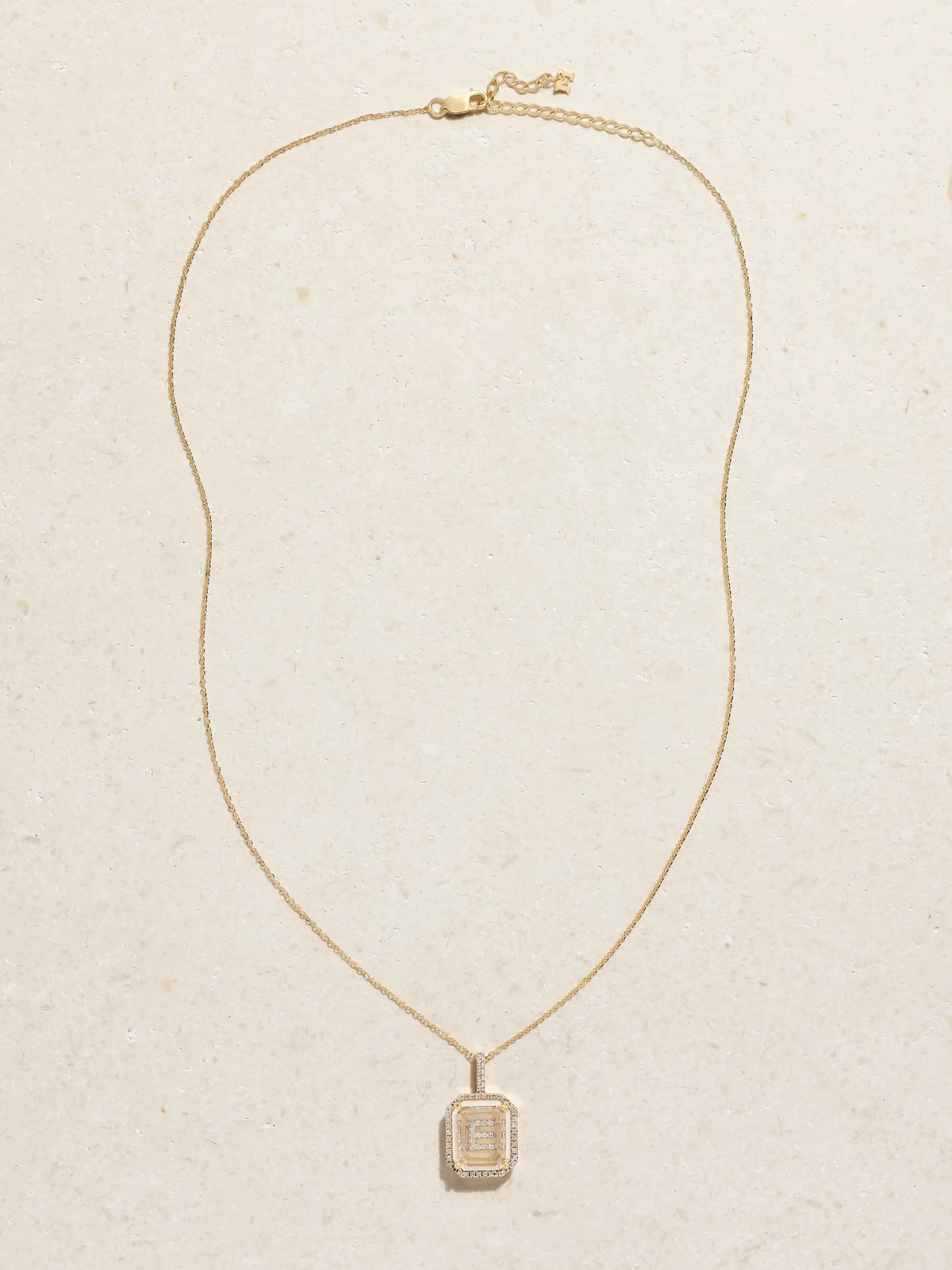 Initial 14-karat Gold, Quartz And Diamond Necklace
