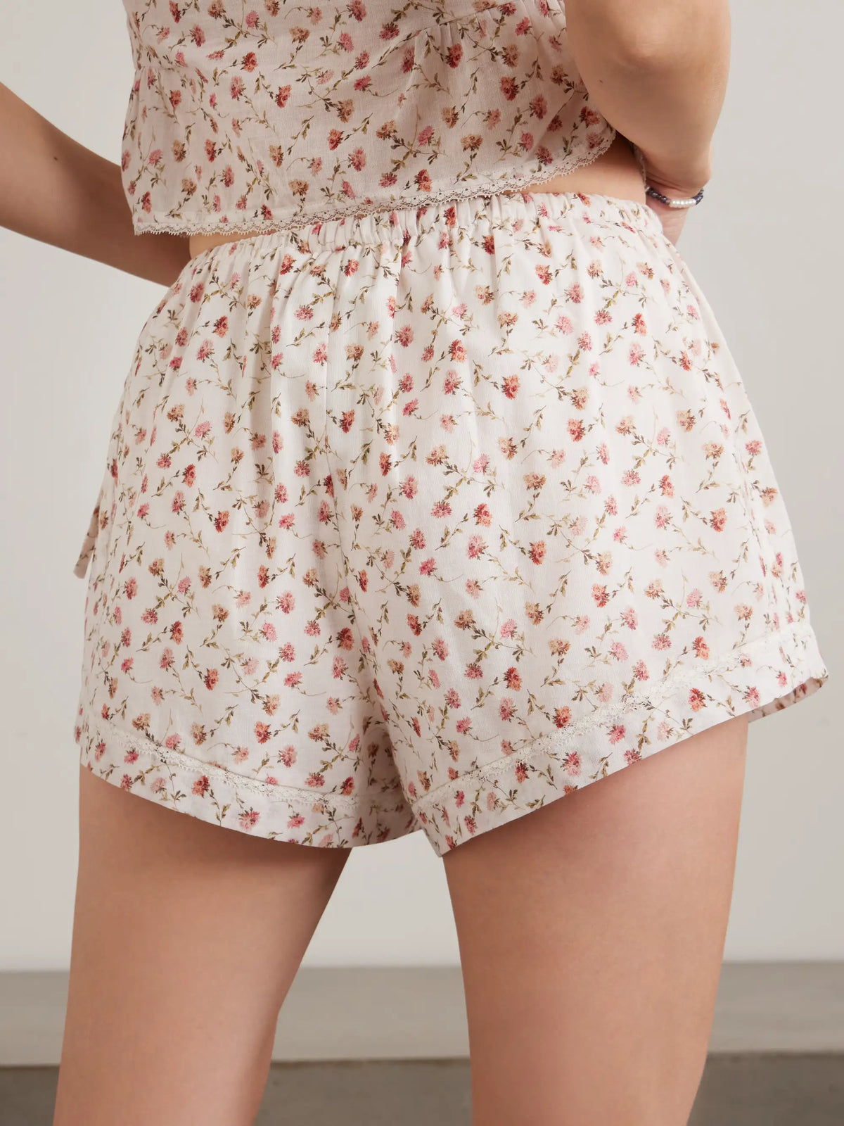 Posse Charlotte Lace-trimmed Floral-print Cotton Shorts