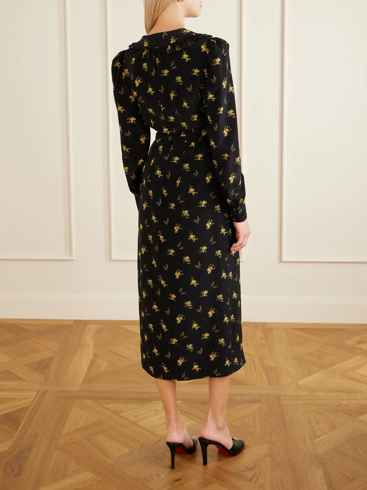 Belted Ruffled Floral-print Silk-crepe Midi Dress