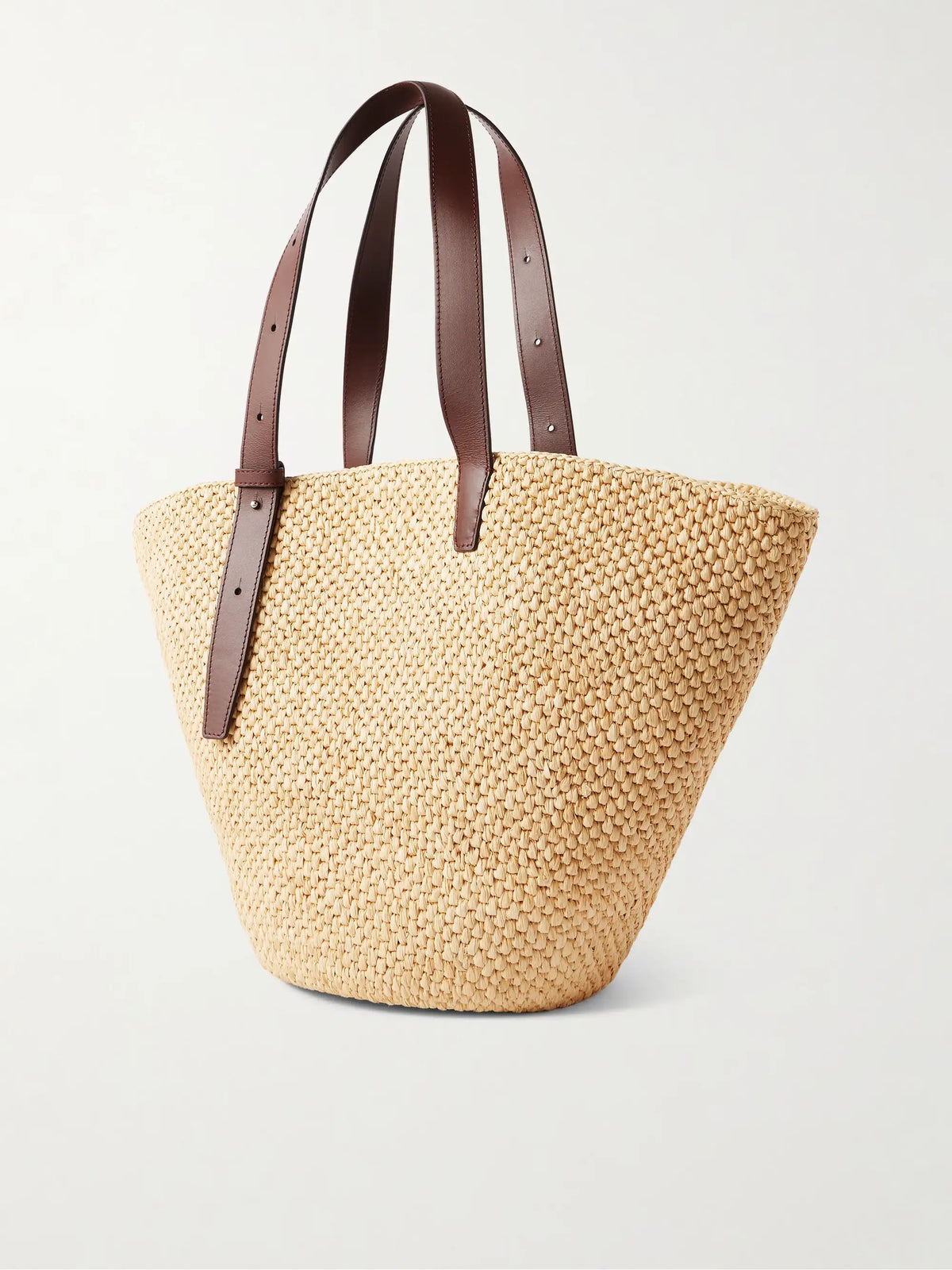 Bianca Large Leather-trimmed Raffia Tote