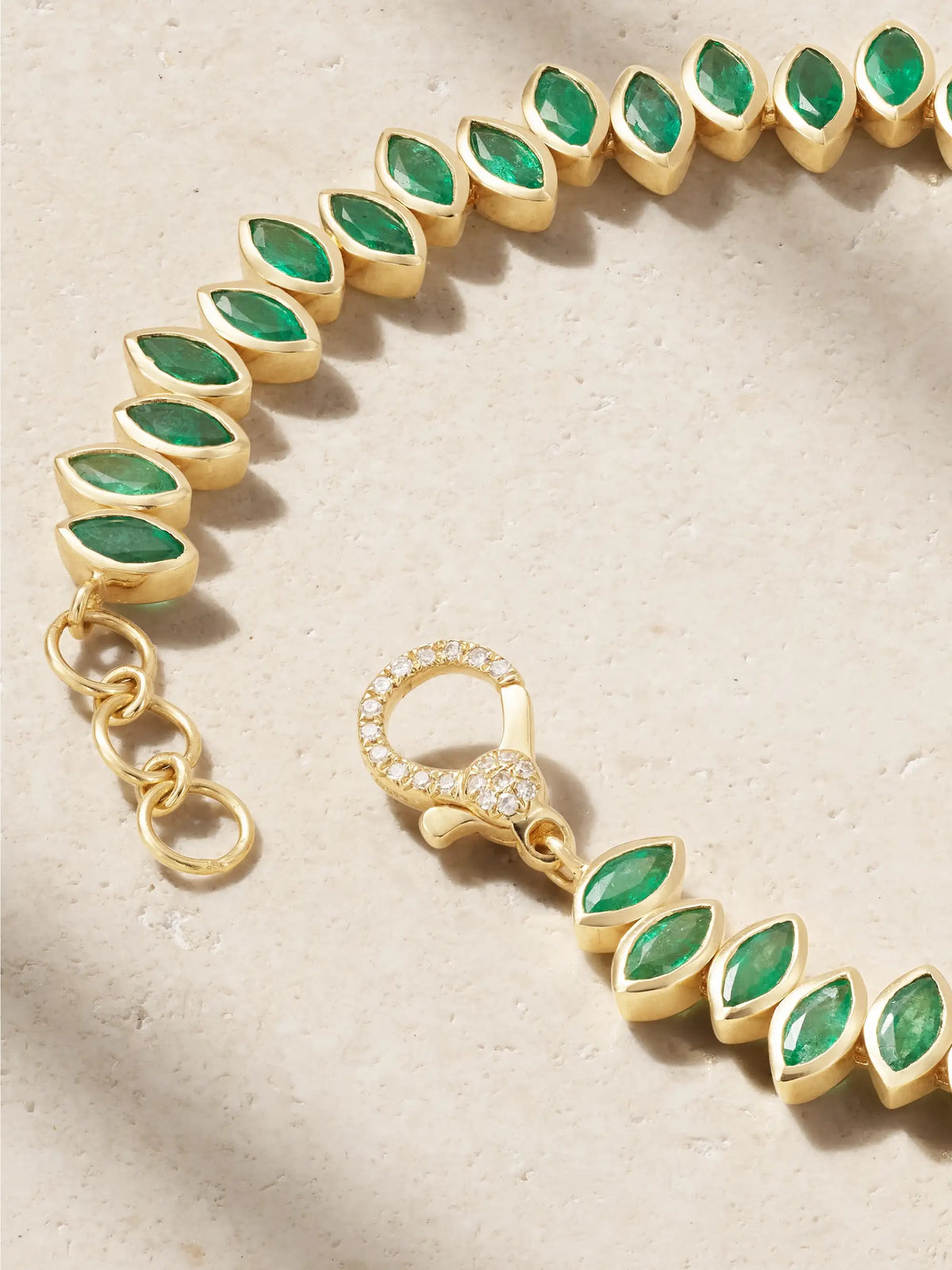 Staggered 18-karat Gold, Emerald And Diamond Bracelet