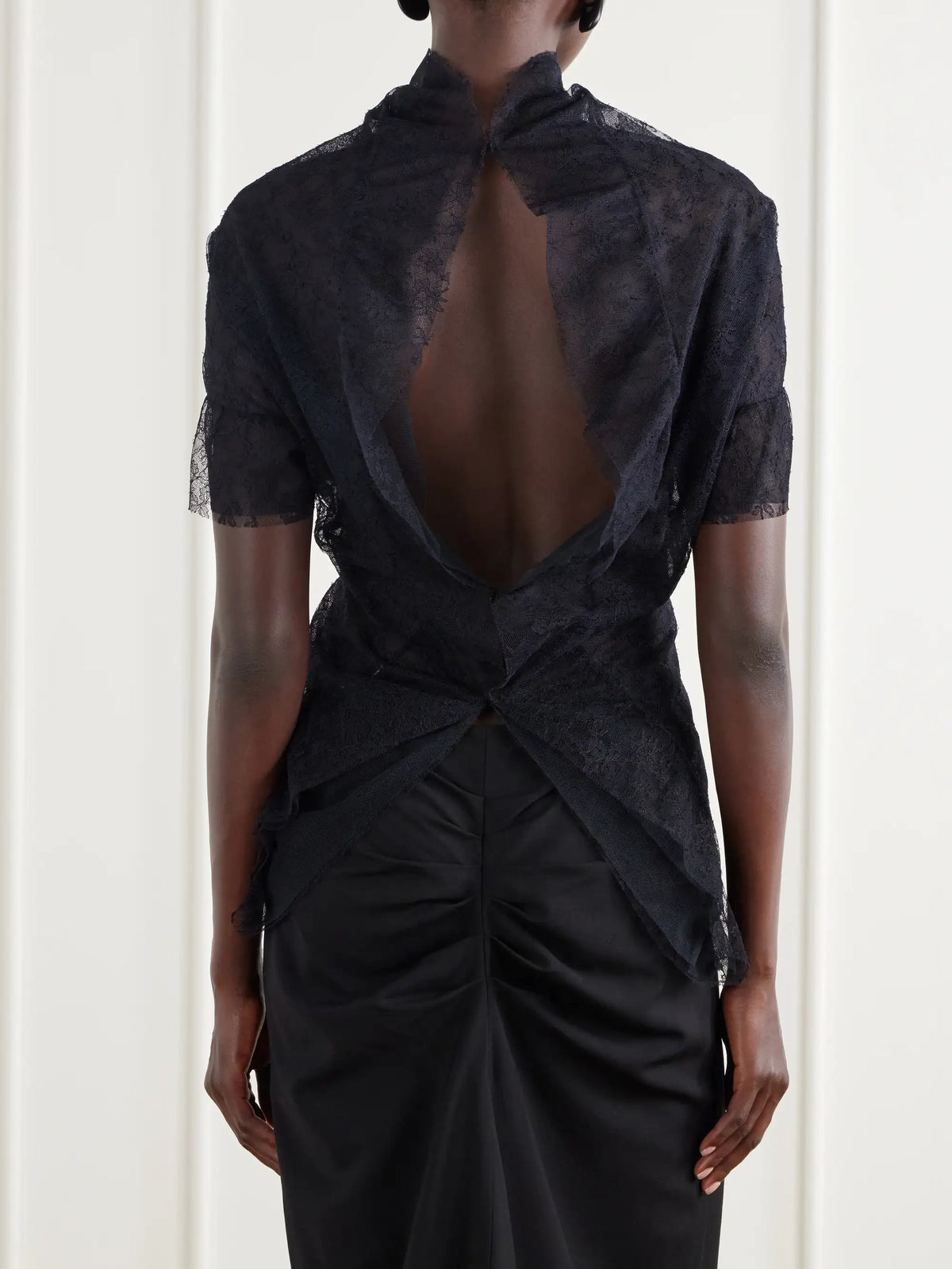 Colleen Allen Draped Ruffled Lace Blouse