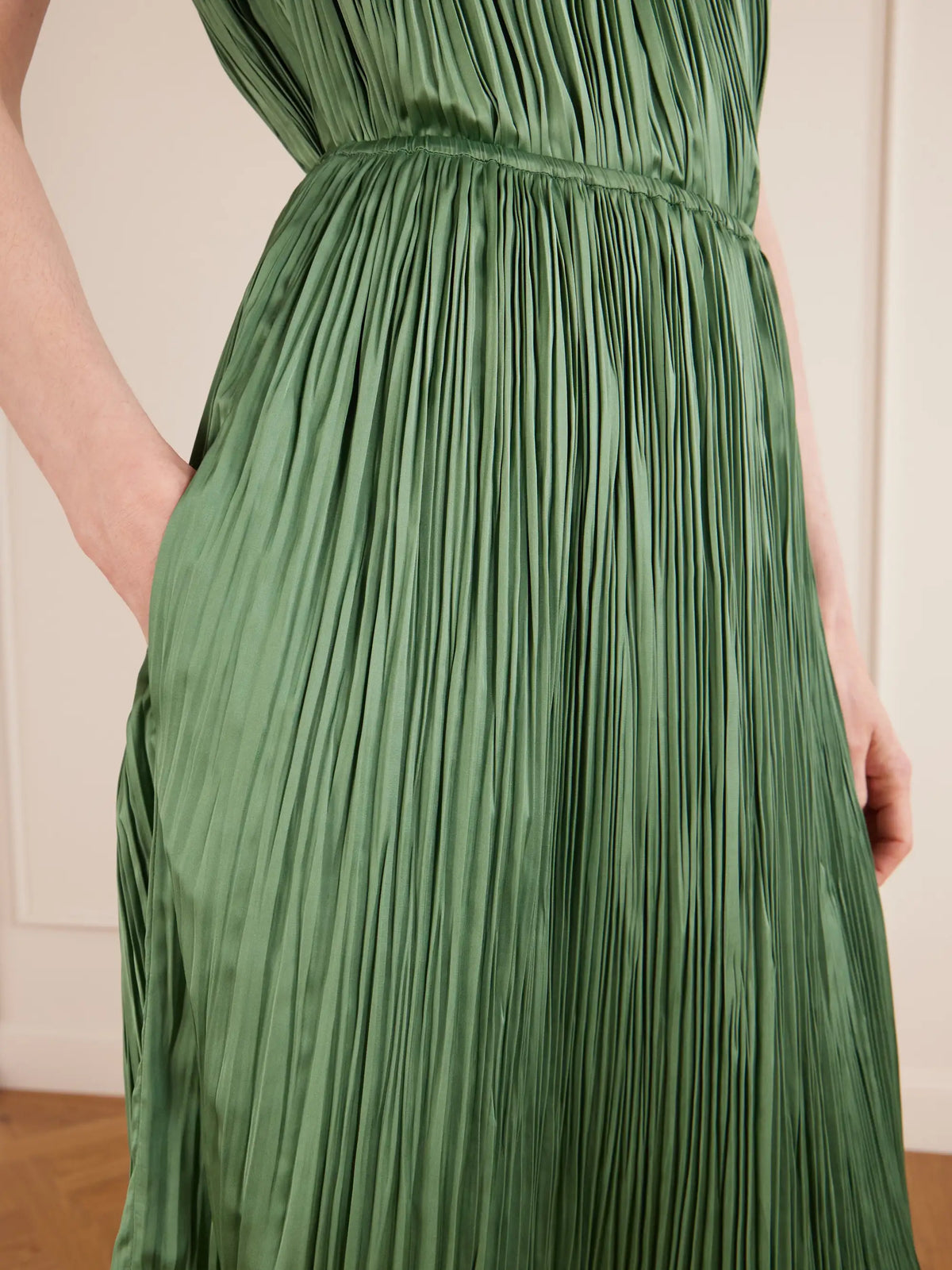 AFLALO Avelline Plissé-satin Midi Skirt