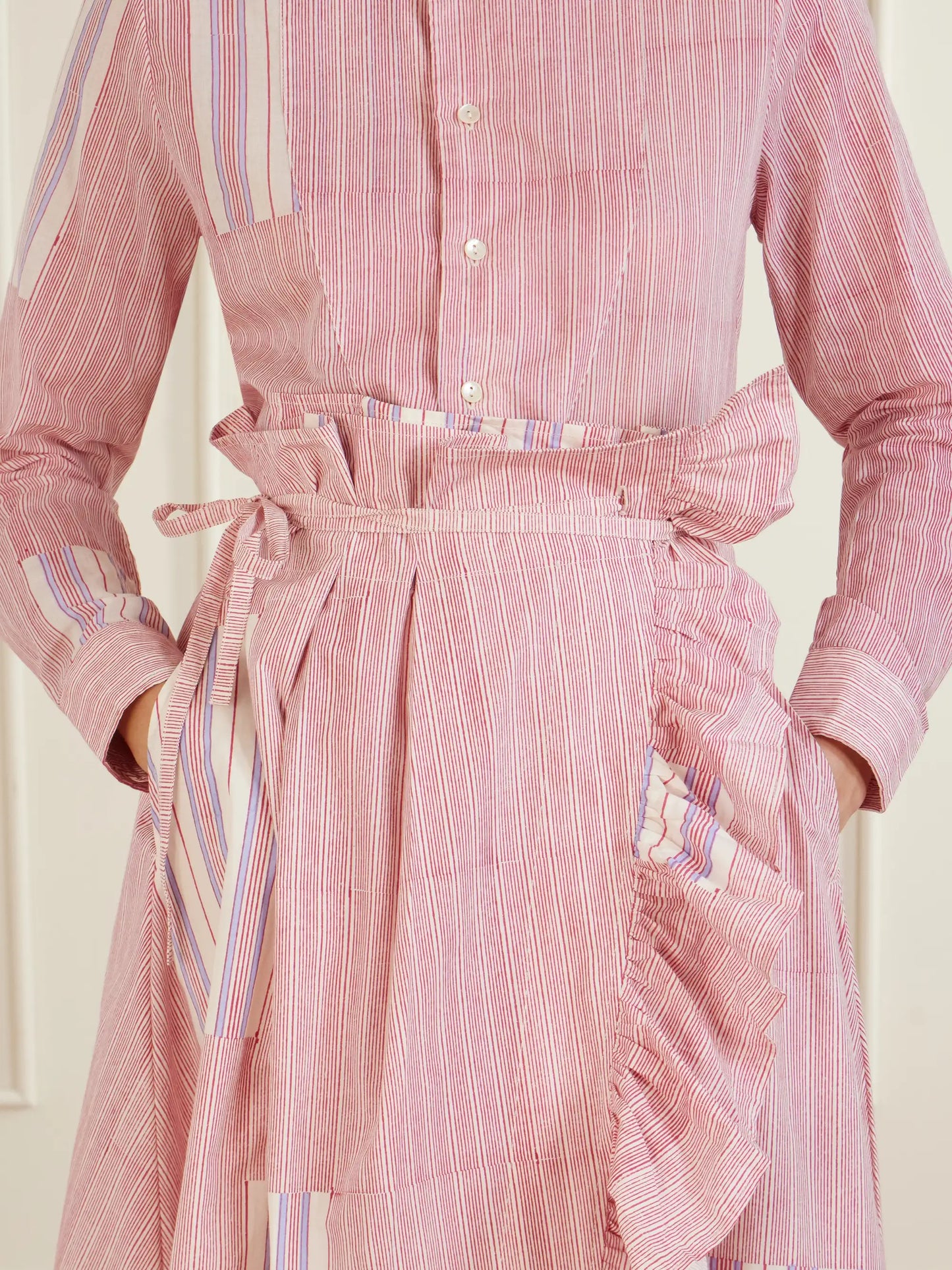 Tasha Ruffled Striped Cotton-voile Wrap Midi Skirt