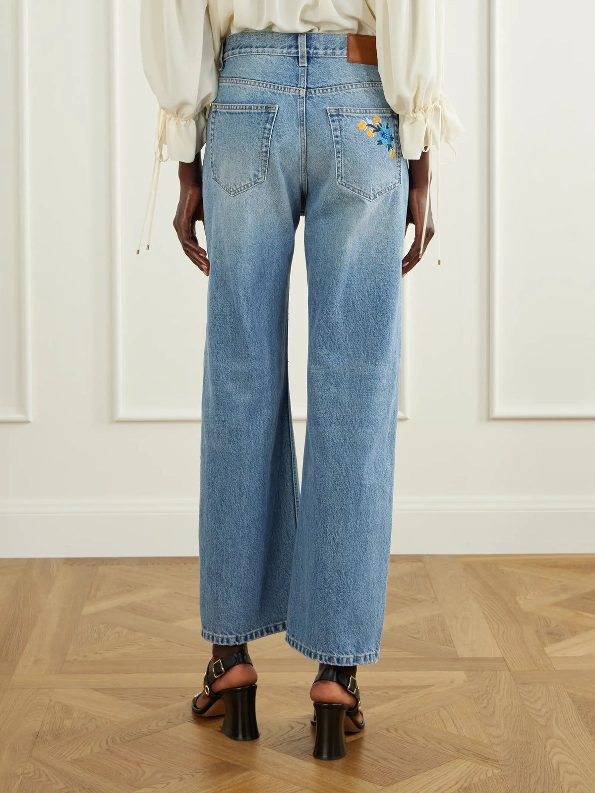 Chloé Logo-embroidered High-rise Wide-leg Jeans