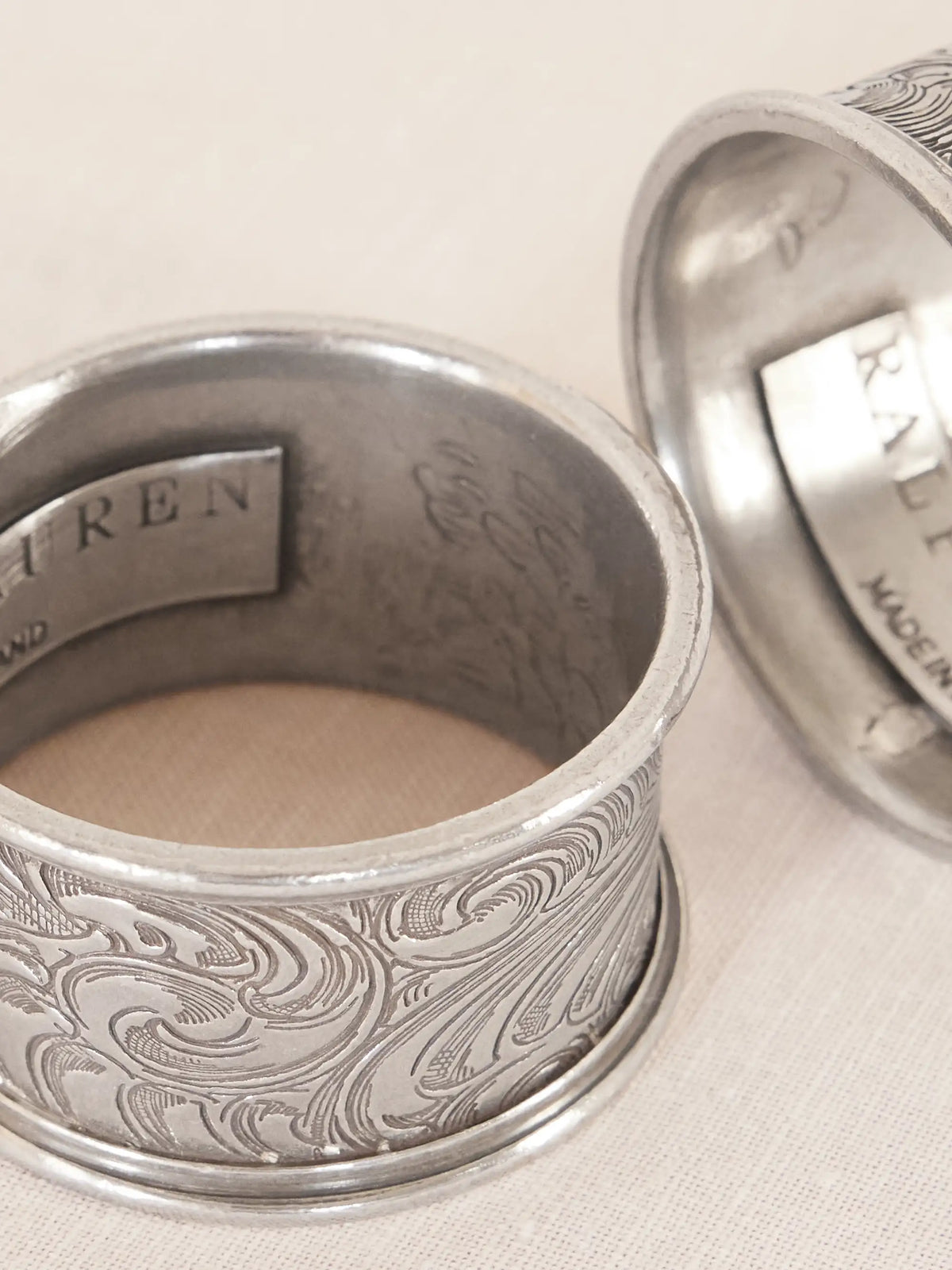 Aidan Set Of Two Engraved Pewter Napkin Rings