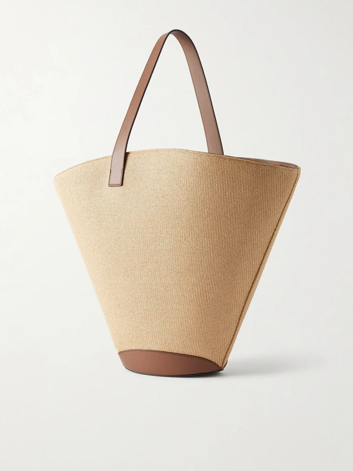 Apheli Leather-trimmed Raffia Shoulder Bag