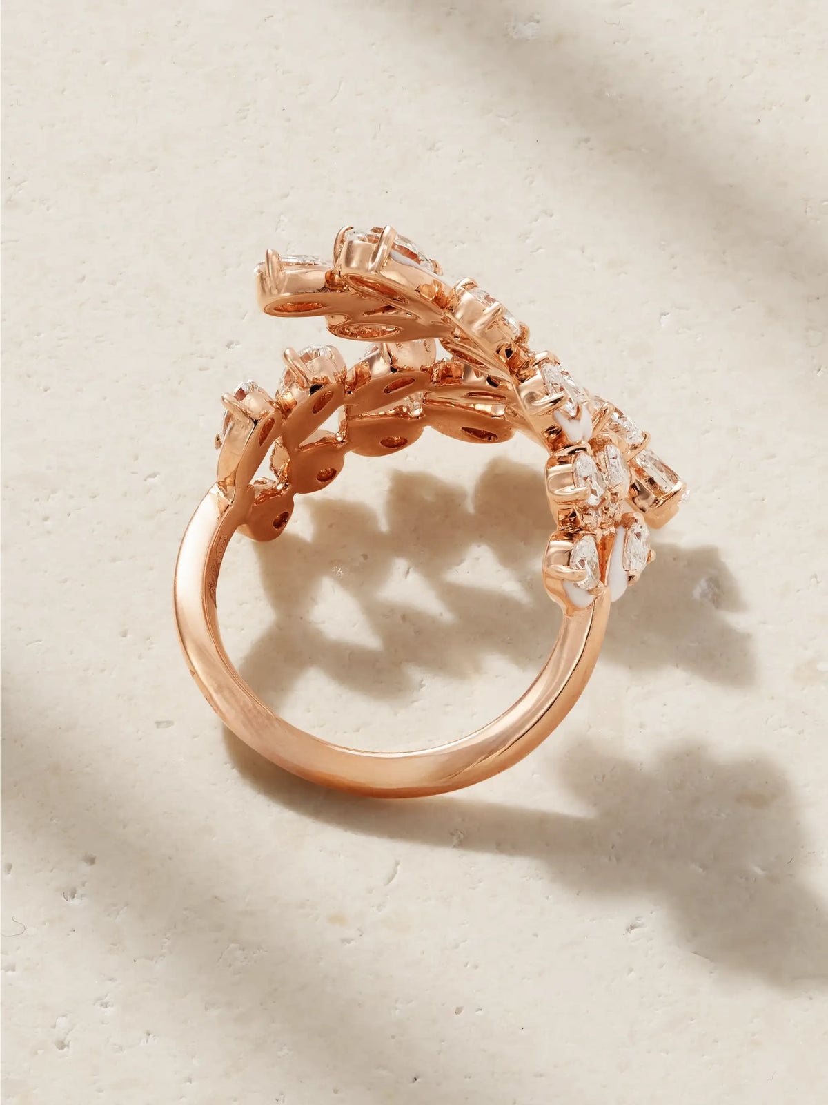 Flora 18-karat Rose Gold, Diamond And Enamel Ring