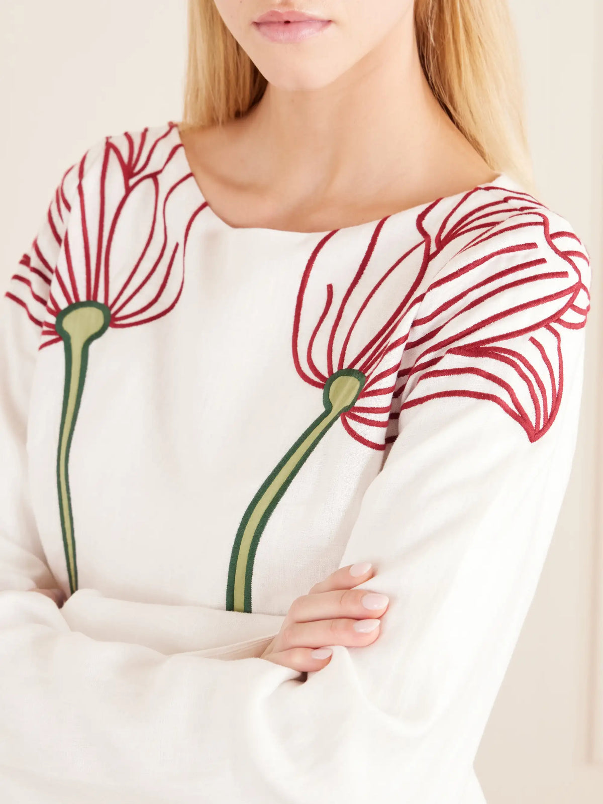 Farm Rio Flower Embroidered Linen Mini Dress