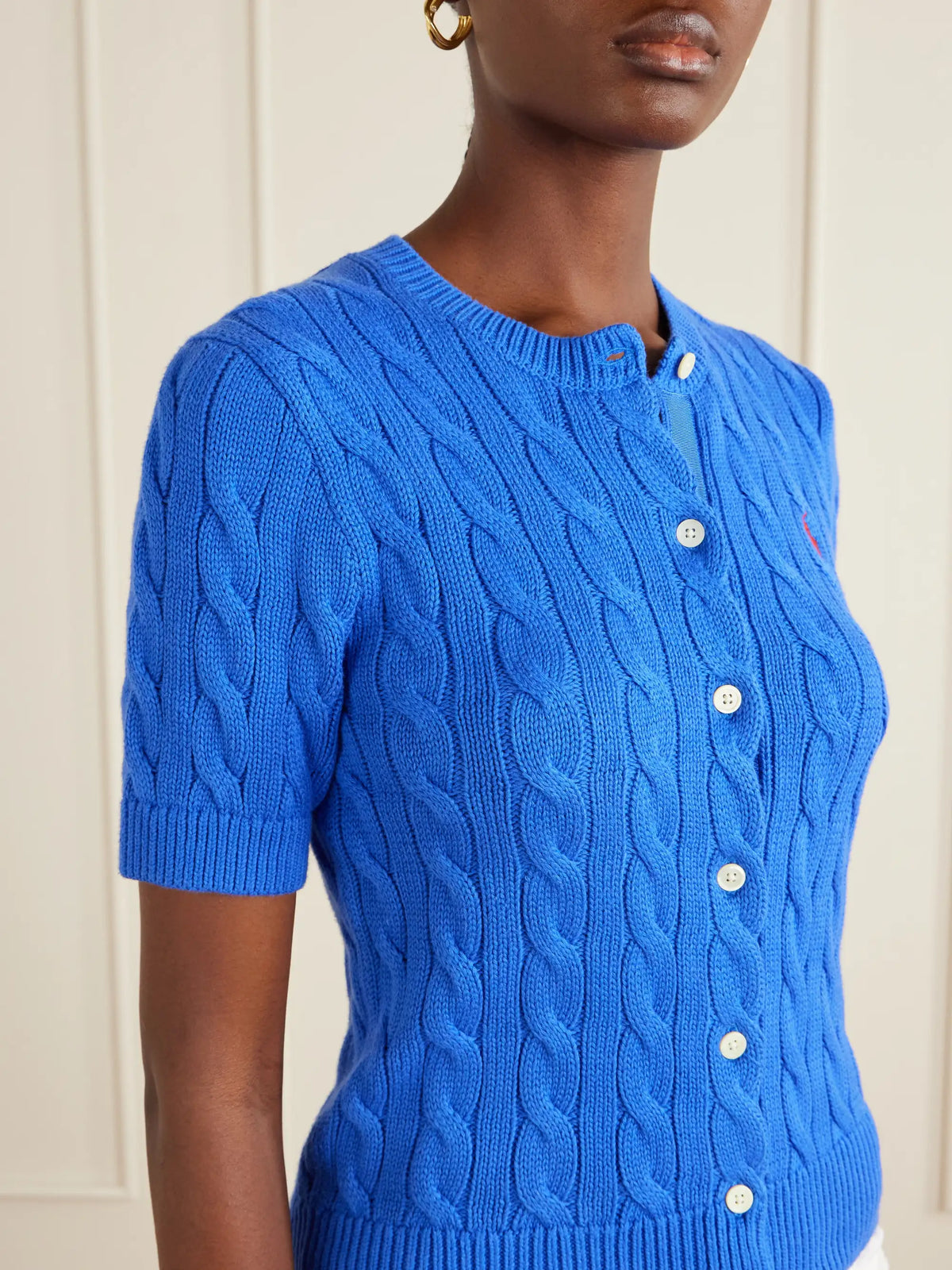 Logo-embroidered Cable-knit Cotton Cardigan