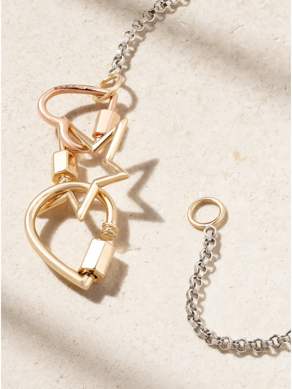 Baby Heartlock + Starlock + Baby Droplock + 3 Loop Rolo Chain Sterling Silver, 14-karat Yellow And Rose Gold And Enamel Necklace