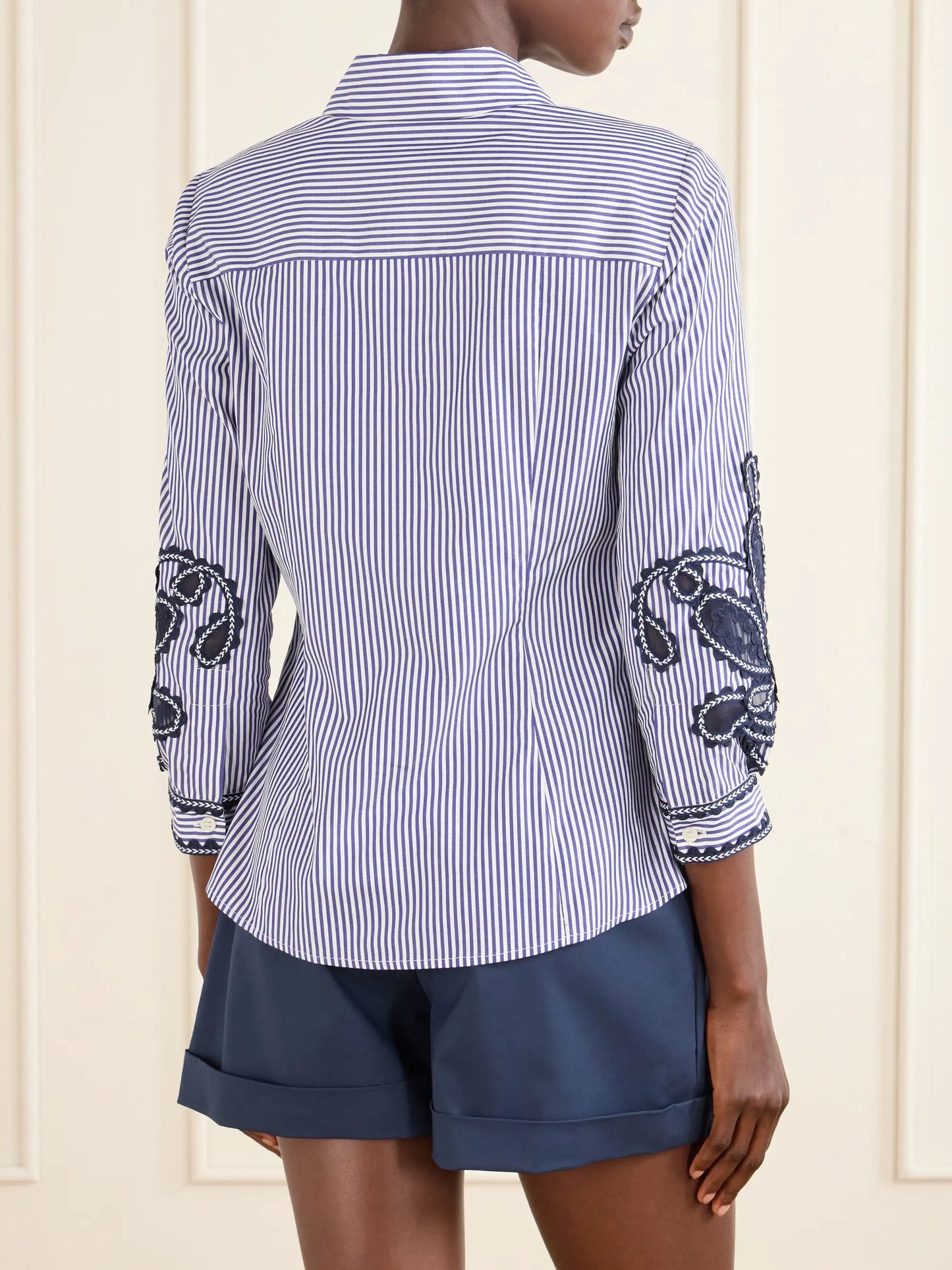 Embroidered Striped Cotton-poplin Shirt