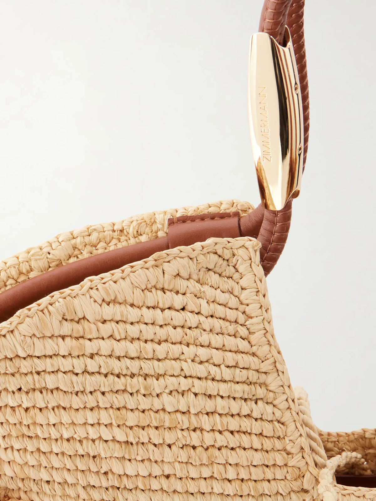 Goldentime Small Leather-trimmed Fringed Raffia Tote