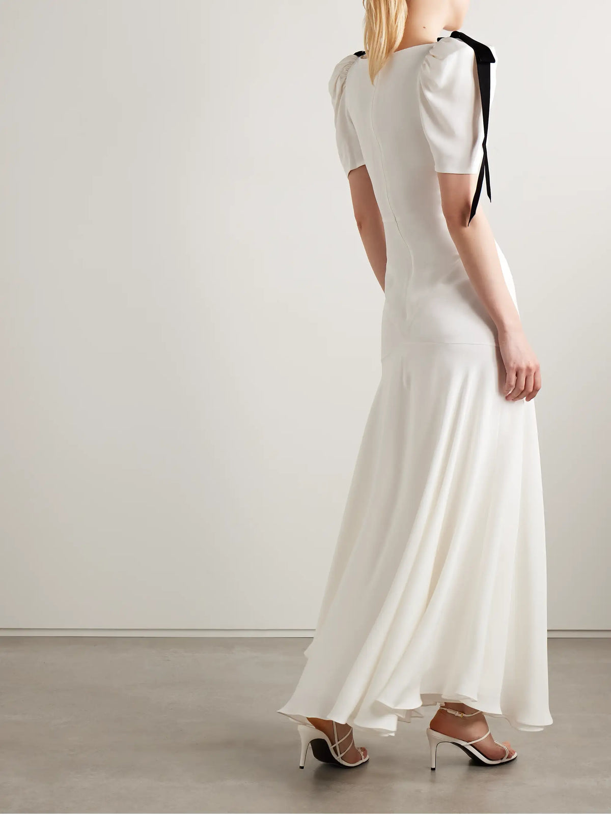 Velvet Bow-embellished Silk-crepe Gown
