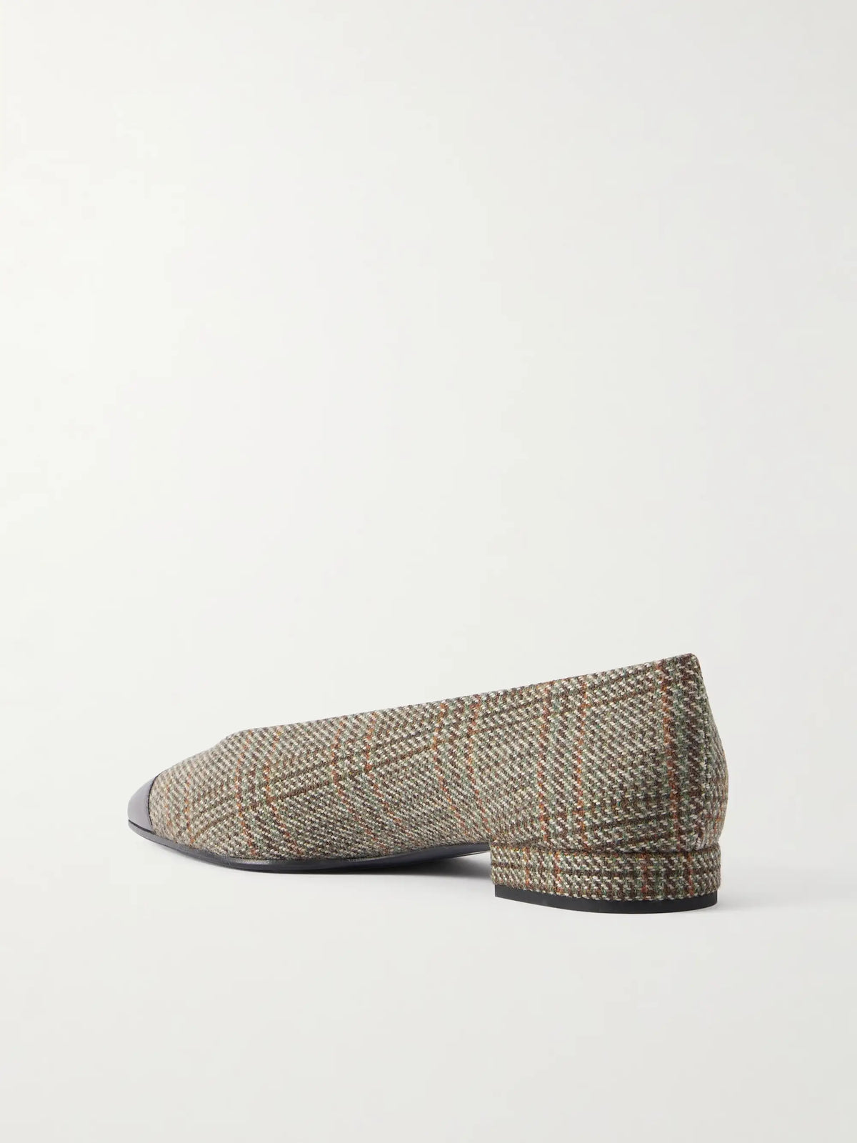 Rebecca Leather-trimmed Checked Tweed Ballet Flats