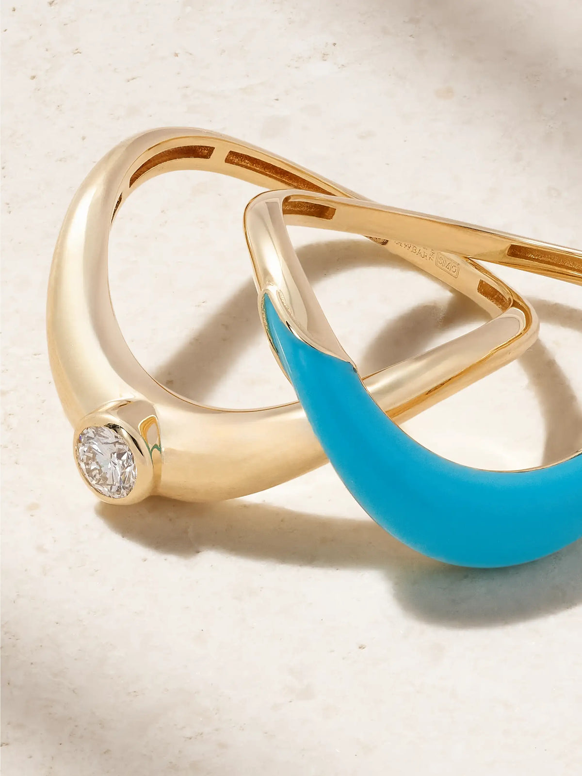 Boa Stackable Set Of Two 18-karat Gold, Diamond And Turquoise Rings